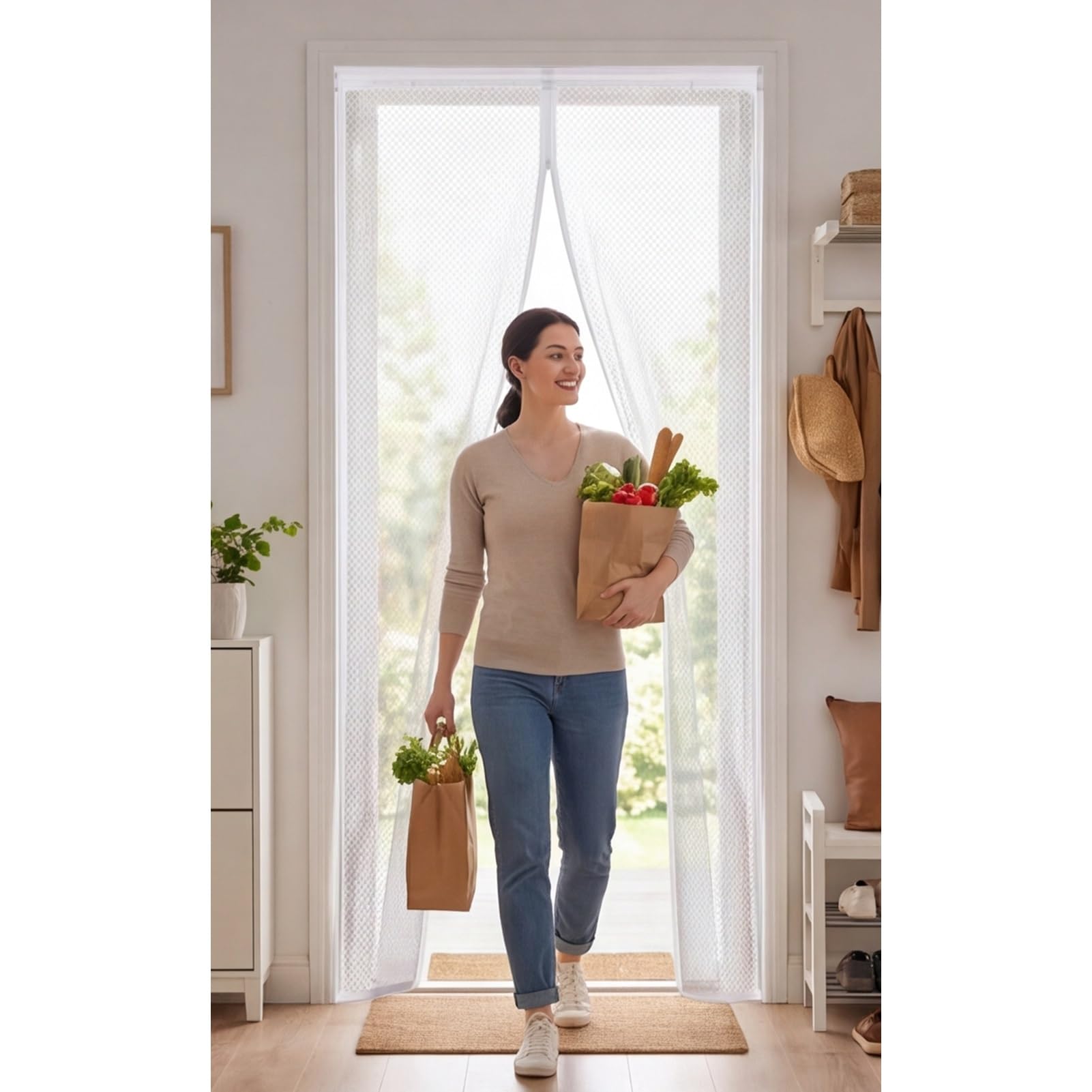 Yxrs White Fly Screens Doors 209 X 243 Cm Frame Hook & Loop Hundreds Of Sizes Fly Insect Screen Door With Powerful Magnets Keeps Bugs Out Easy To Install Without Drilling,