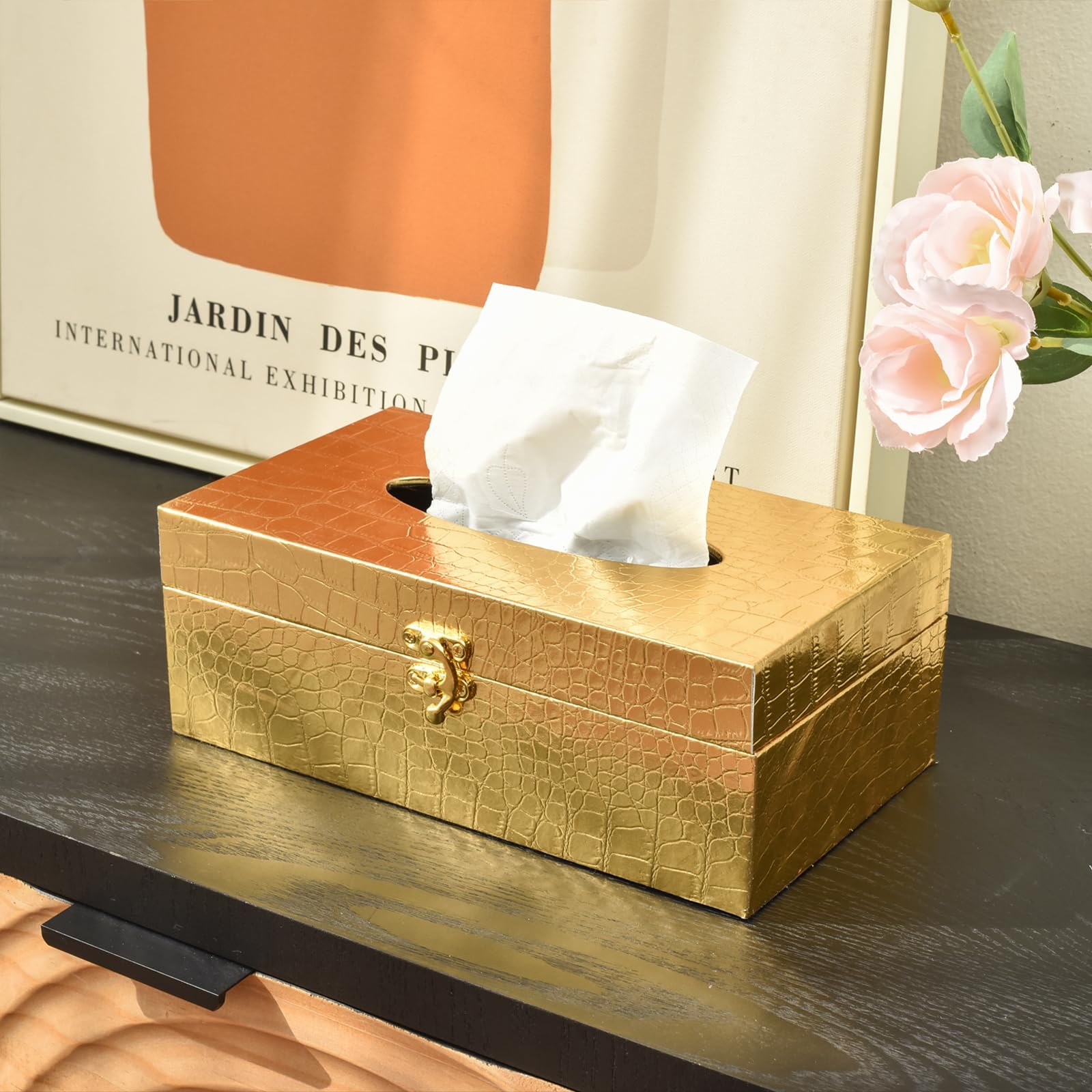 Amazon.com: JUMBO DECOR Crocodile Leather Tissue Box Cover with