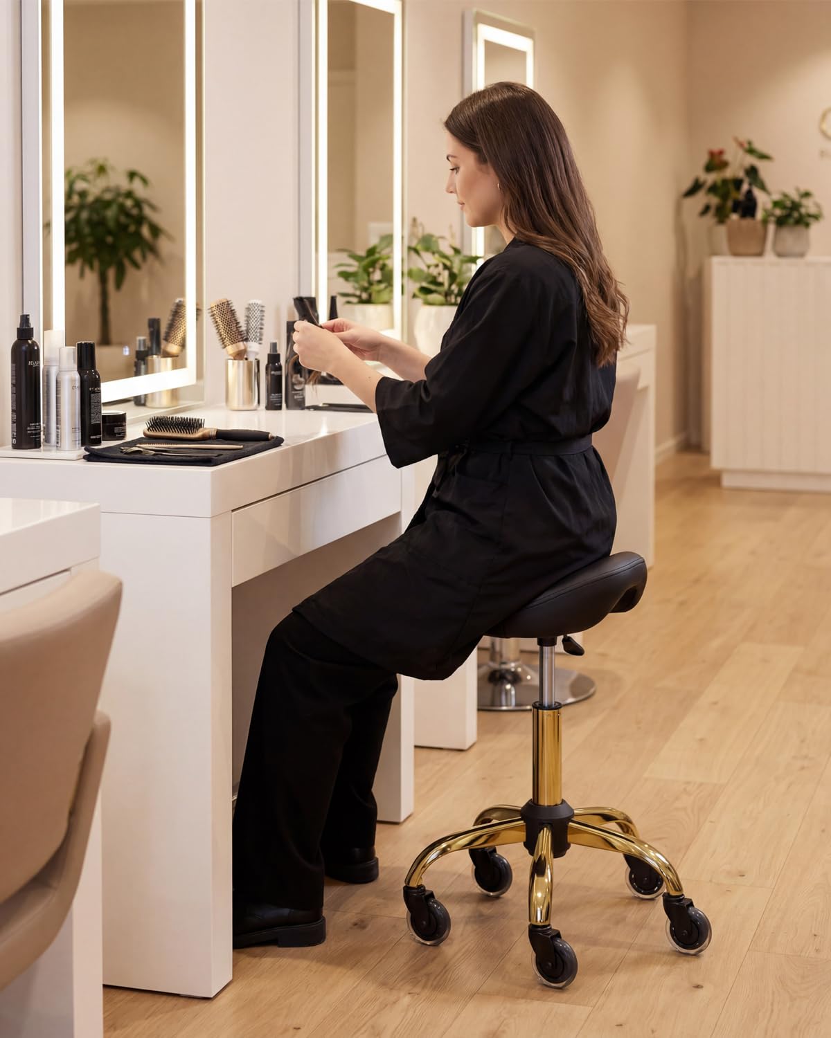 Rolling Saddle Stool - Salon Chair with Wheels -4