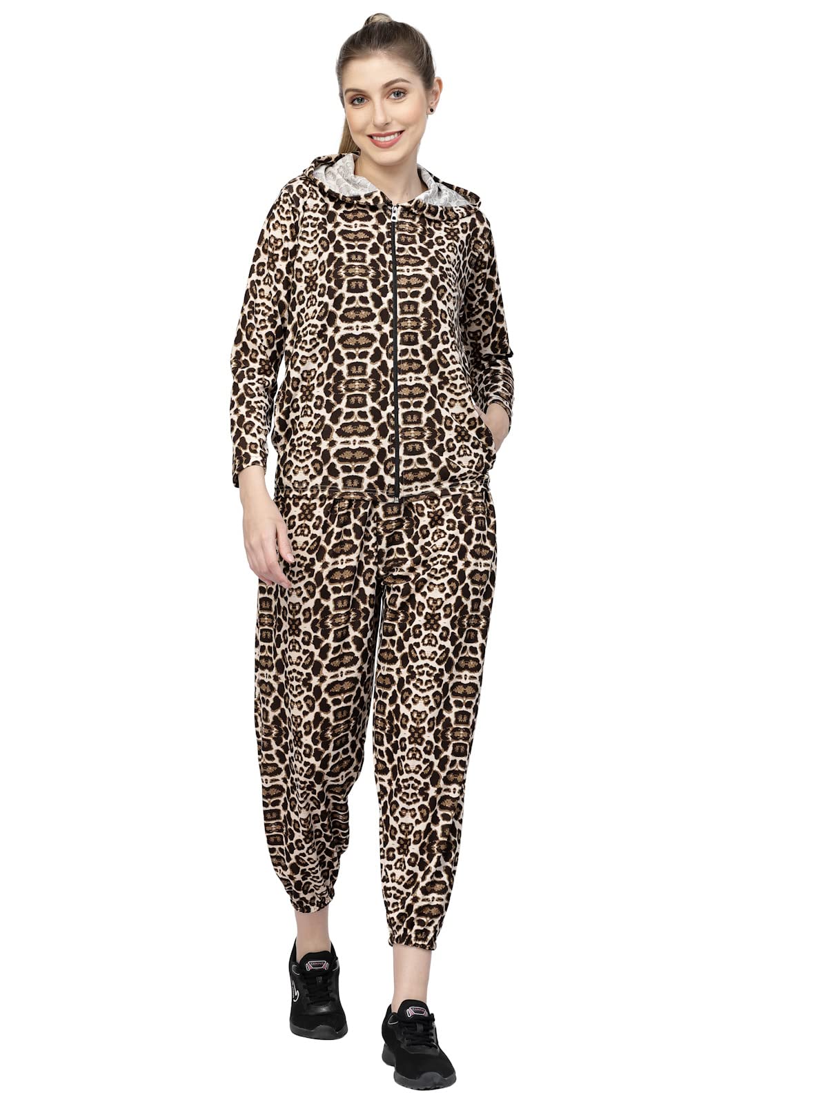 Women's Printed Hooded Zipper Full Sleeves Track Suit Co-ord Set-image-10