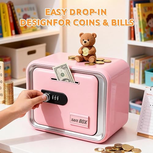 Vista 16 de Lefree Piggy Banks for Kids, Money Safe Box Toys for Boys, Adults Mini Safe Box with Secure Password, Coin Bank for Children Best Birthday Cash Coin