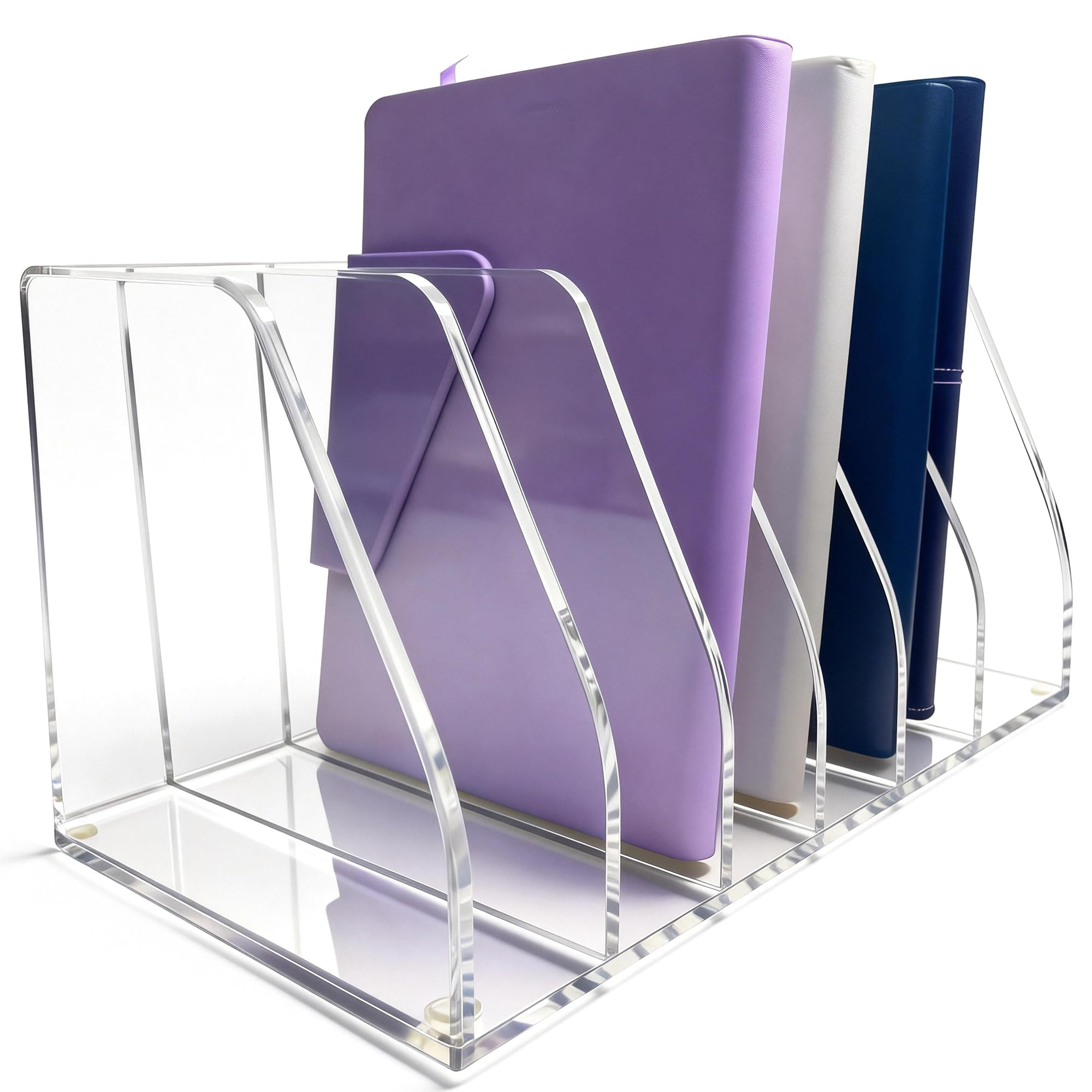 Portariviste in acrilico, 6 scomparti verticali, organizer per documenti da scrivania, trasparente, per ufficio, tablet, riviste, libri, per casa/aula, spessore 5 mm