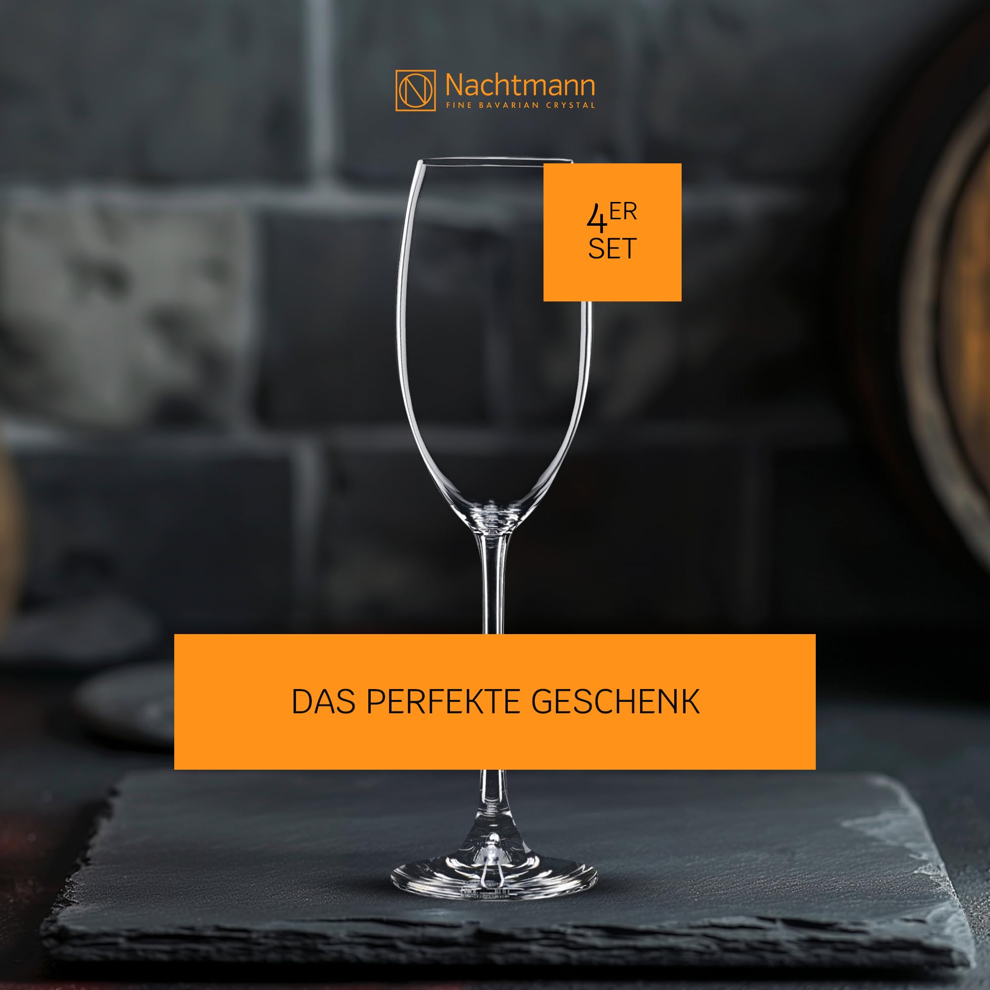 Nachtmann Vivendi Crystal Champagne Flute Glass Set, 272ml/7cm, Set of 4, Clear 3
