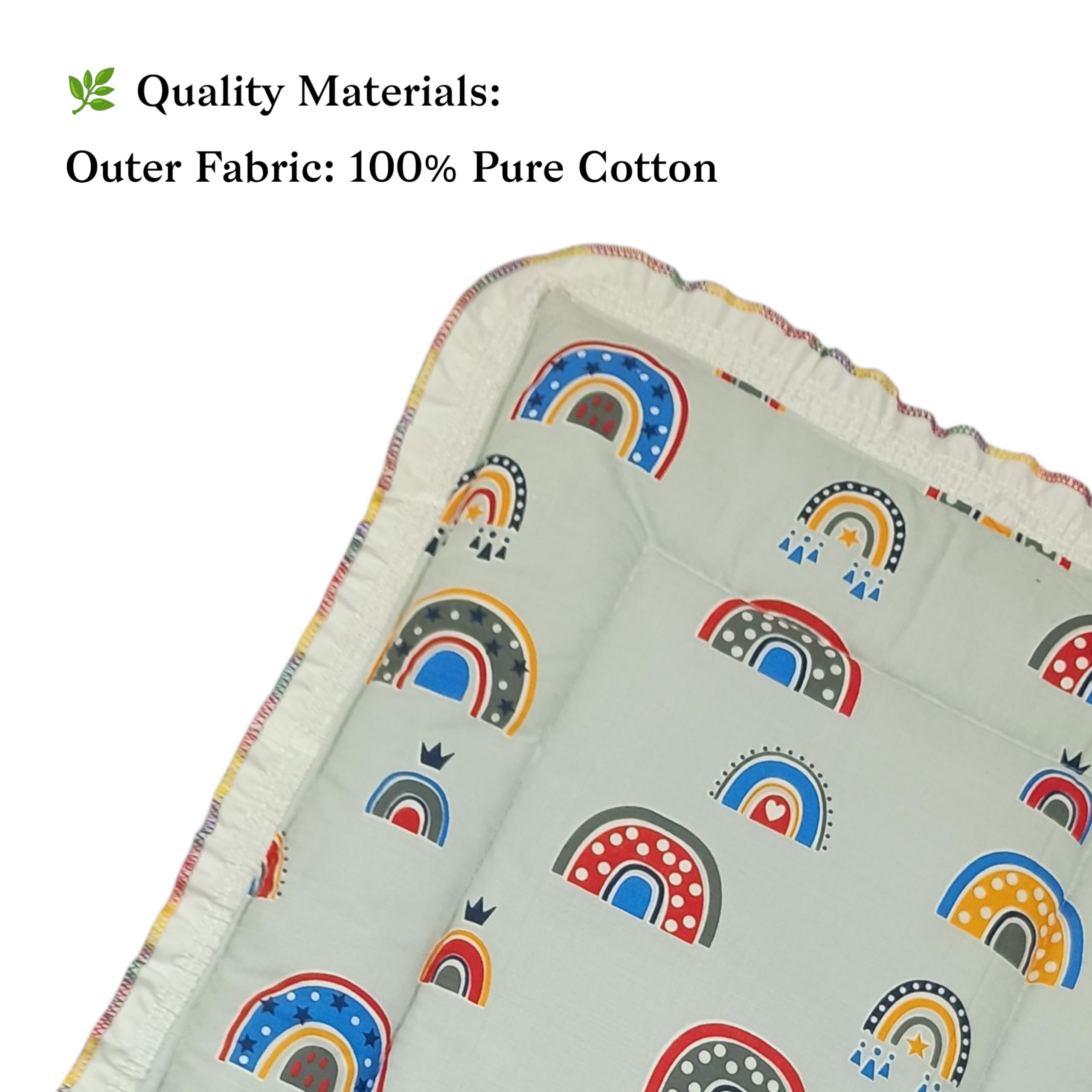 Fabrify 100% Soft Cotton New Born Baby Lacy Cotton Bed | Frill Mattress | Godari | Godali | Crib Sheet | Bedding Set | Godadi | Baby Mattress Rainbow (Pack of 2) 1