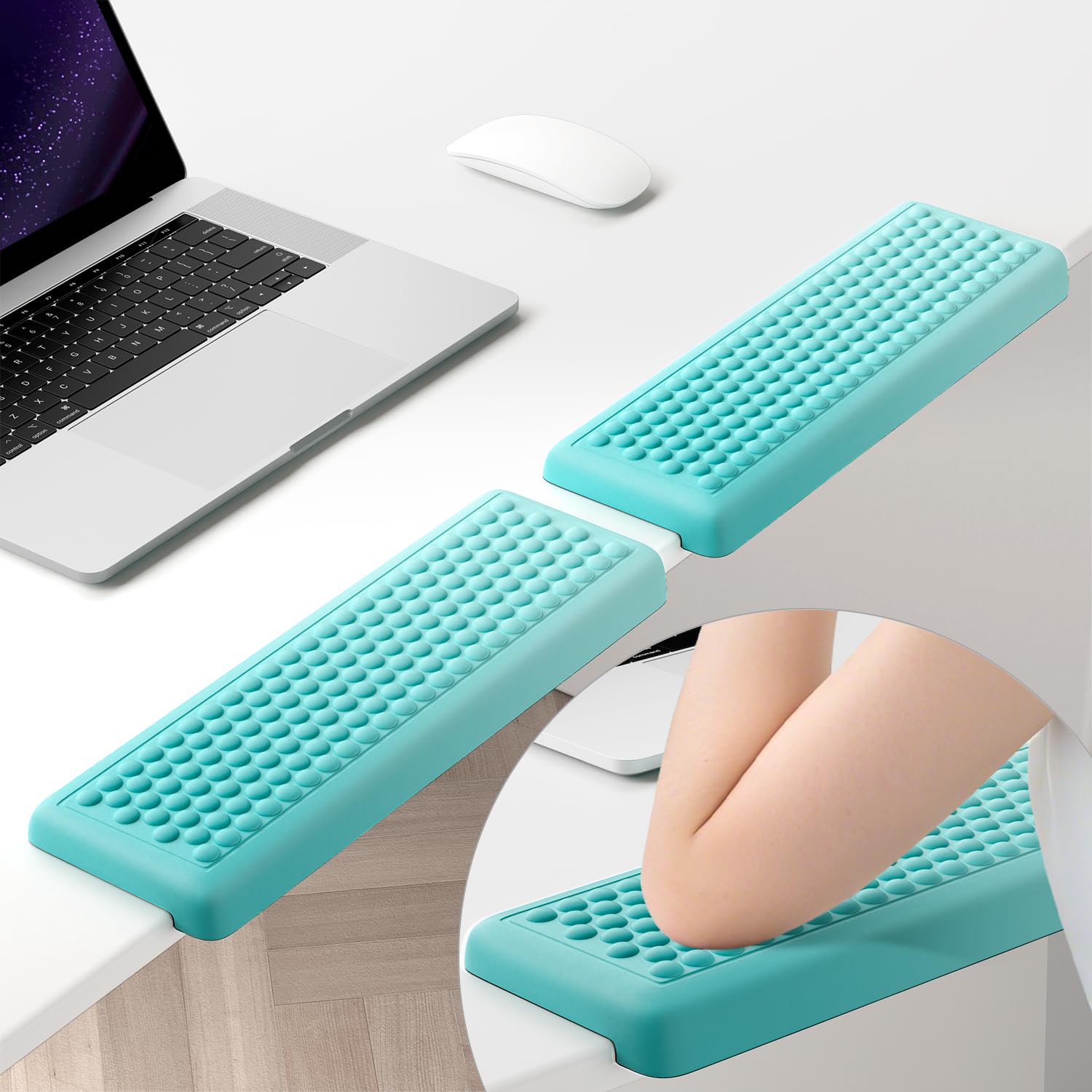 Hsurbtra L-Shaped Desk Elbow Pad, 2-Piece Soft Memory Foam Elbow Support Padding with Non-Slip Rubber Base, Ergonomic Desk Edge Cushion Wrist Rest for Office, Home, Work, Gaming, Gradient Lake Green