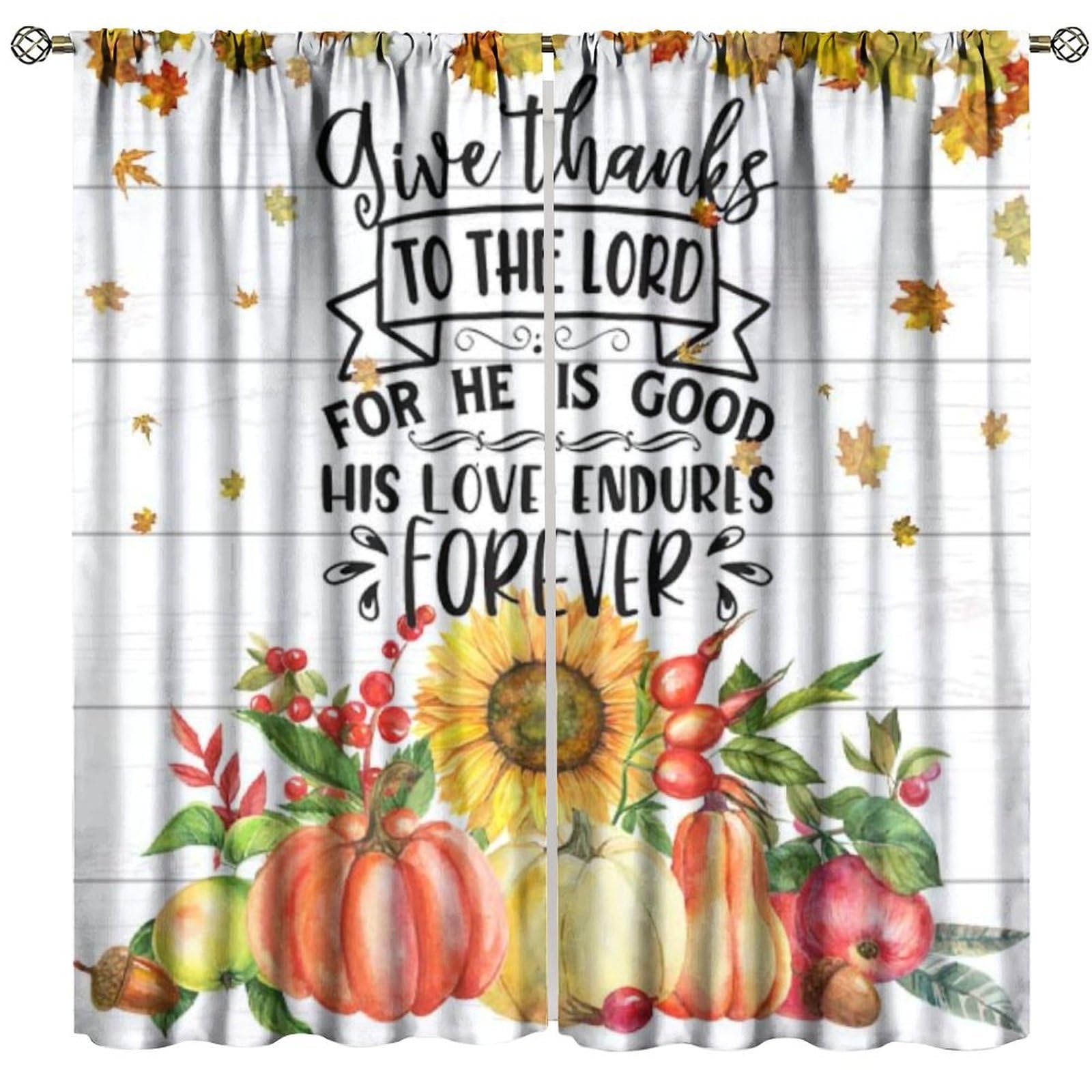 BenYaSong Thanksgiving Blackout Window Curtain, Autumn Pumpkin Fall Harvest for Home Kitchen Restaurant Decoration Window Drapes 2Panel 52" W X 96" L