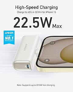Anker iPhone 16 Portable Charger, Nano Power Bank with Built-in USB C Connector, 5,000mAh Portable Charger 22.5W, for iPhone 16/15 Series, Samsung S22/23 Series, iPad Pro/Air, AirPods, and More