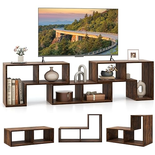Giantex Free-Combination TV Stand for Bedroom - Entertainment Center for 50 55 60 65 Inch TV, 3-Piece Media Console Table with Storage Cubes, Deformable Open Storage Bookcase Shelf (Brown)