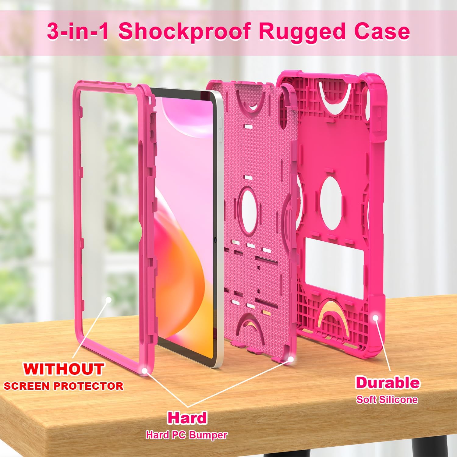 Grifobes for iPad 11-inch (A16) 2025 / 10th Generation Case 10.9 inch 2022, iPad 11th / 10th Case with Pencil Holder Heavy Duty Rugged Protective Cover with Kickstand Hot Pink