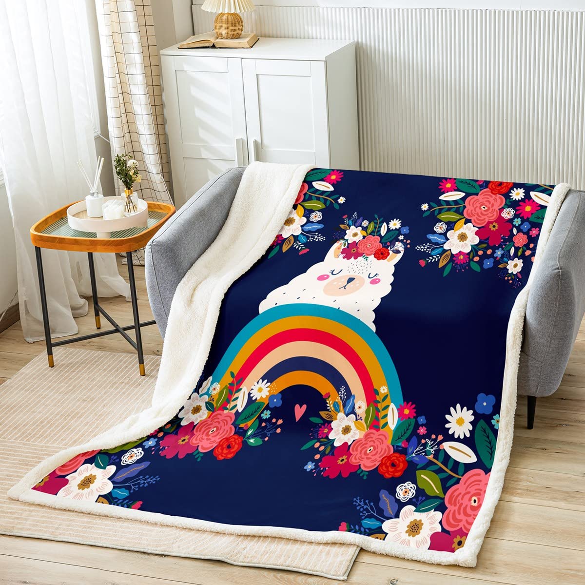 Manfei Coperta In Pile Morbidissima Con Stampa Cavalli E Fiori Galaxy - 76x101 Cm - Microfibra 100% Poliestere, Reversibile, Per Bambini E Ragazzi