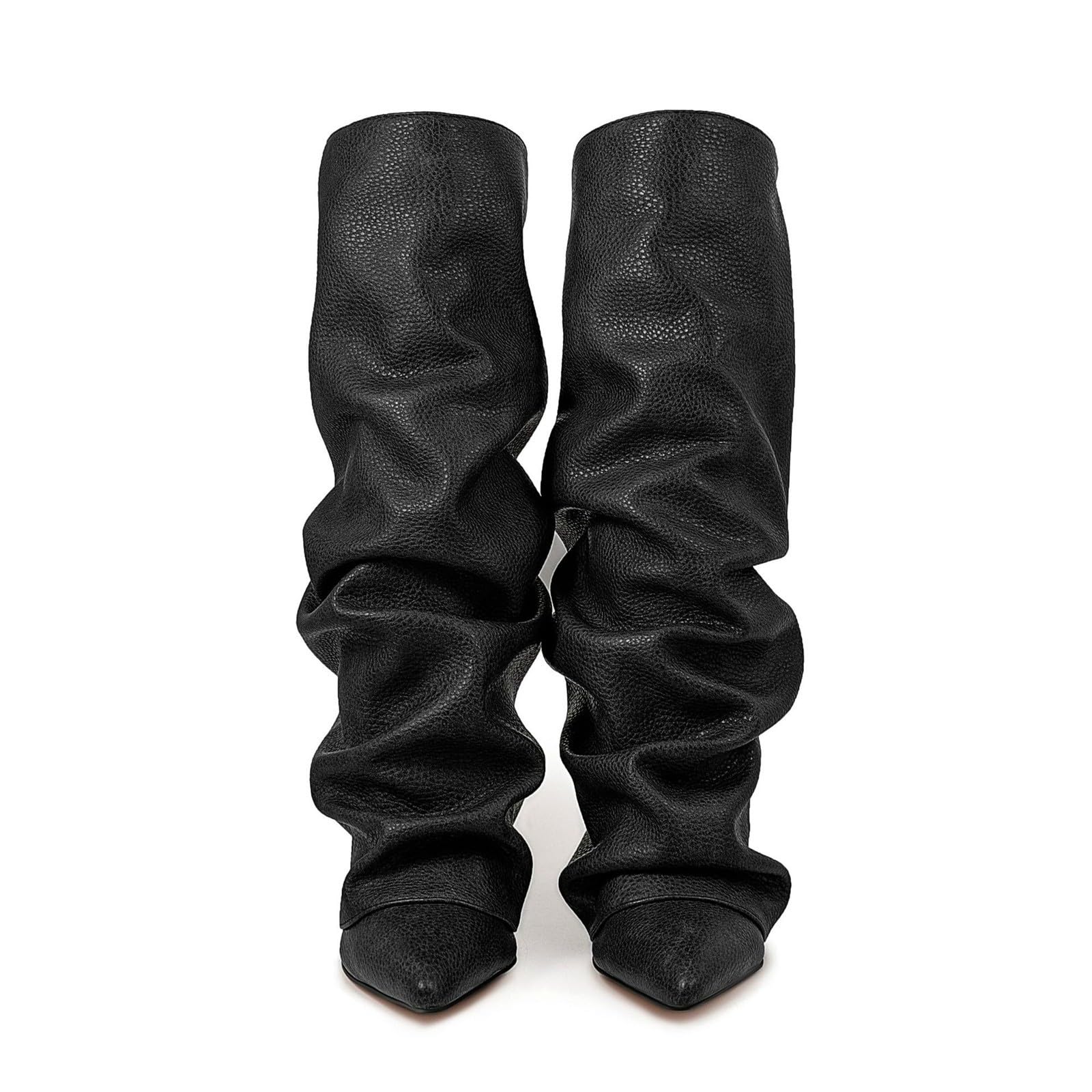 Genérico Botas Altas Mujer Caña Ancha, Botas De Invierno Mujer Moda Punta Puntiaguda Plisada Cómodas Casuales Apiladas Bota hasta La Rodilla Elegante Salvaje Sólido Antideslizante Tacón Grueso Bota