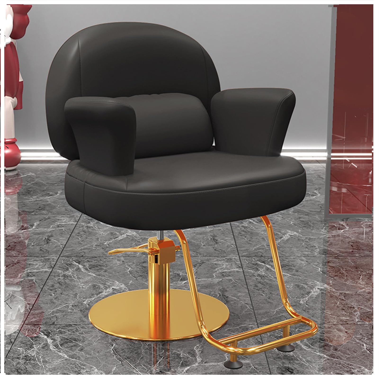 OZBMA Barber Salon Chair for Hair Stylist with 440Lbs Heavy-Duty Hydraulic Pump, 360° Swivel Styling Chair, Adjustable Height Hairdresser Braider Chairs Beauty Salon, Tattoo,Black,B (Black A)