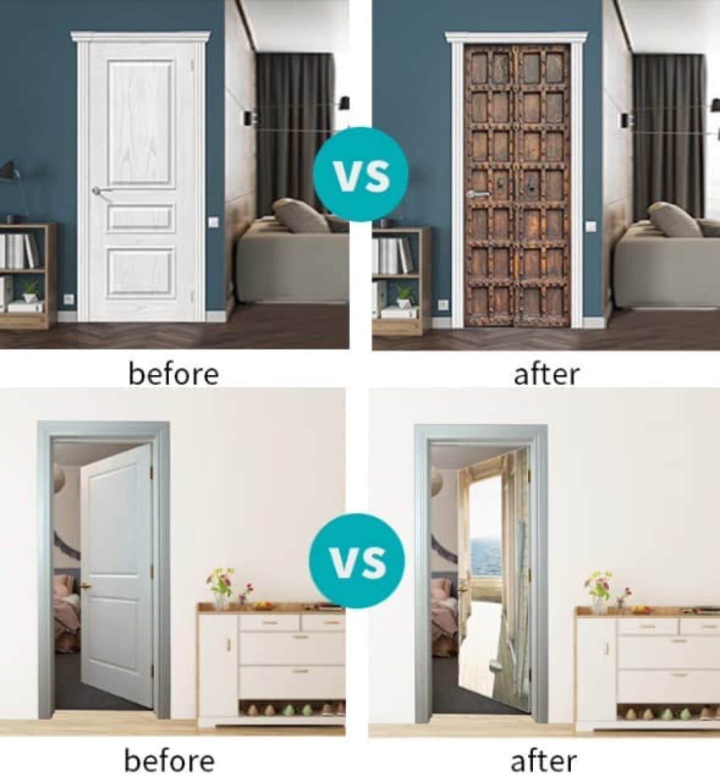 Handgemalte Fisch-Motive Türfolie - Abziehbarer 3D Türaufkleber 90x200 Cm In Blau