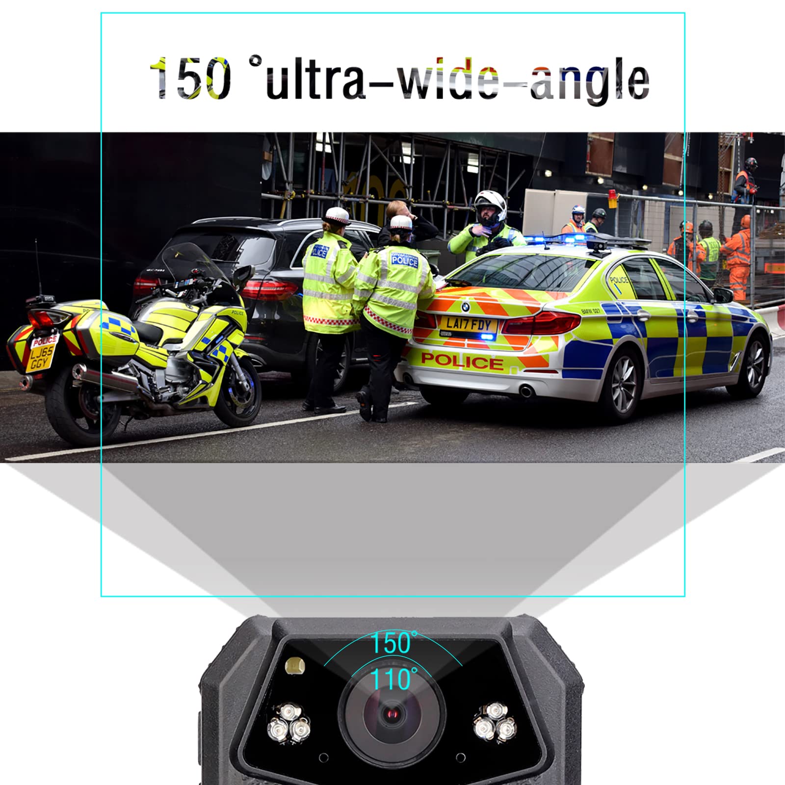 Retevis RT77 Body Camera Polizia 1080P 16G Videocamera Indossata o Montata Smart Night Vision 2650mAh Riproduzione Angolato 150° Gradi LCD da 2.0 Pollici (Nero,1Pezzi)