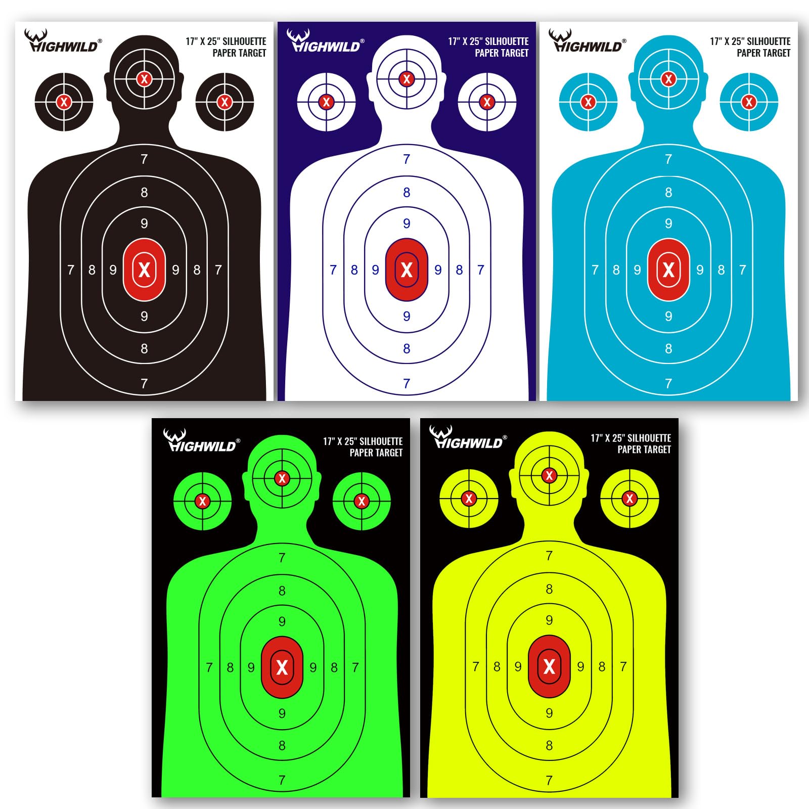 Highwild Shooting Range Silhouette Paper Target - 17X25 Inches (50 Pack, Multi Color)