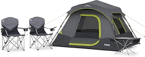 CORE Juego de tienda de campaña instantánea para 4 personas  Incluye 1 tienda de campaña desplegable con configuración de 60 segundos, 1 mesa al