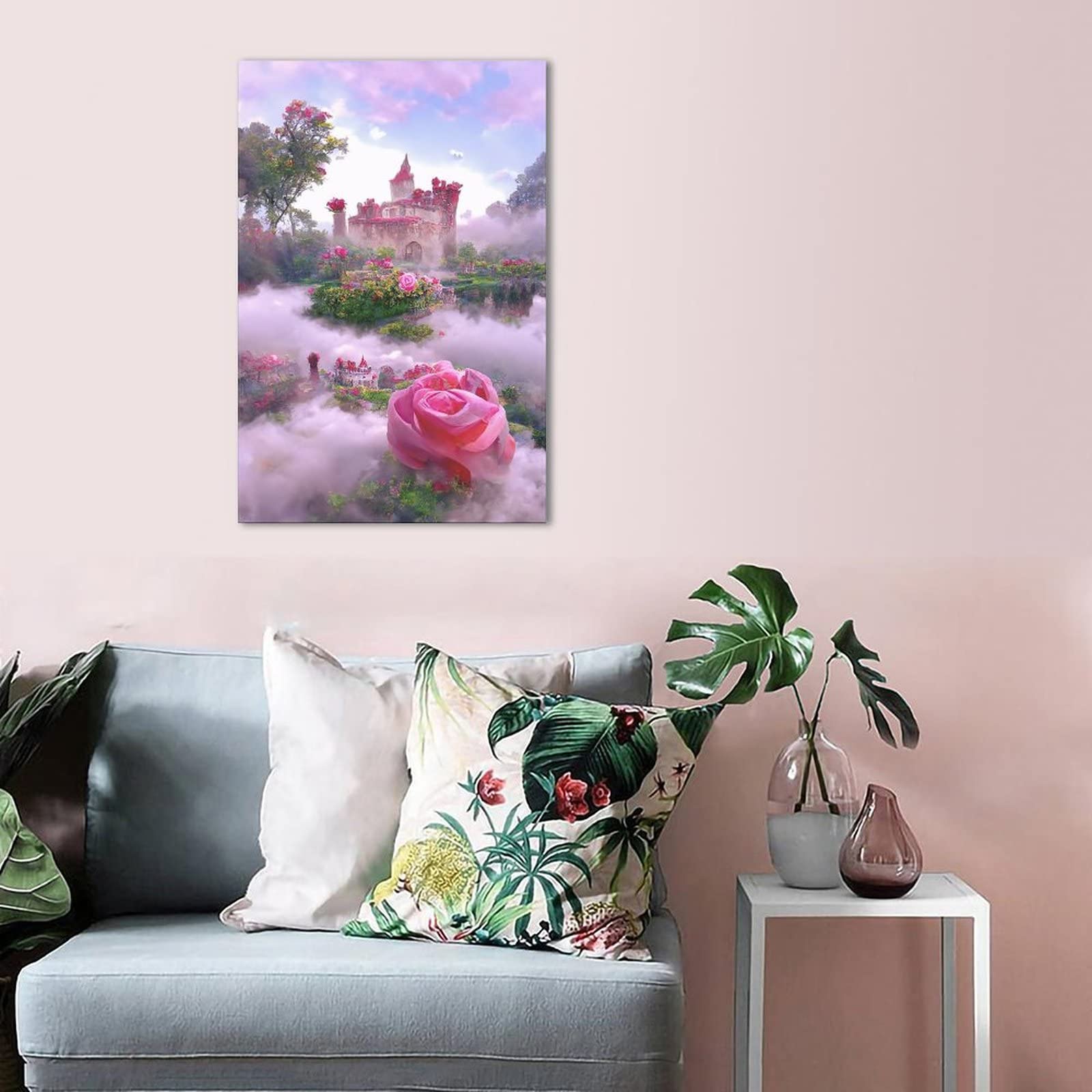 Amazon.co.jp: ロマンチックなバラと雲の芸術的な壁画 キャンバス