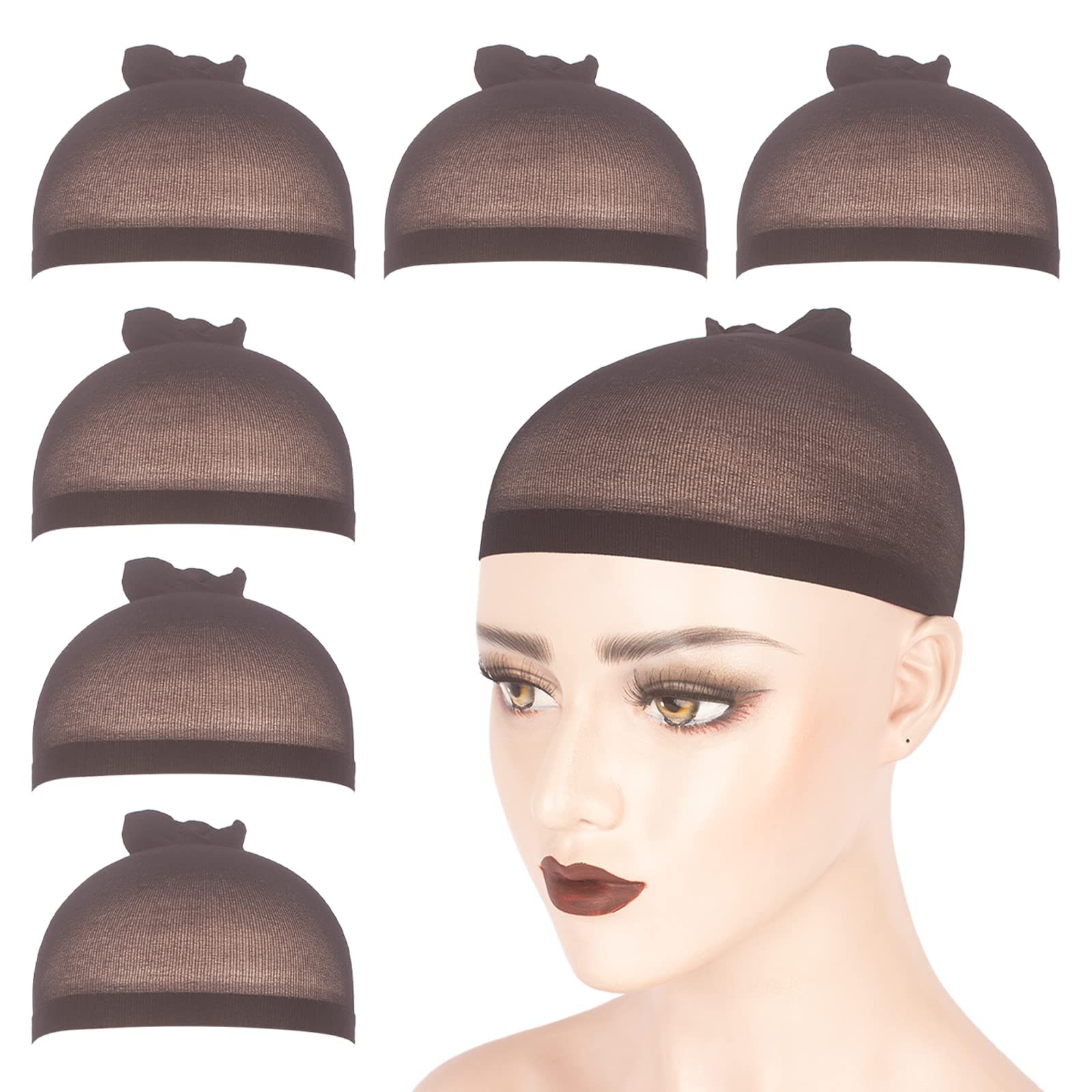 Individual Package 6PCS Stocking Caps for Wigs Stretchy Nylon Black Wig Cap  for Lace Front Wig Stocking Wig Caps for Women Men Kids - Main Image