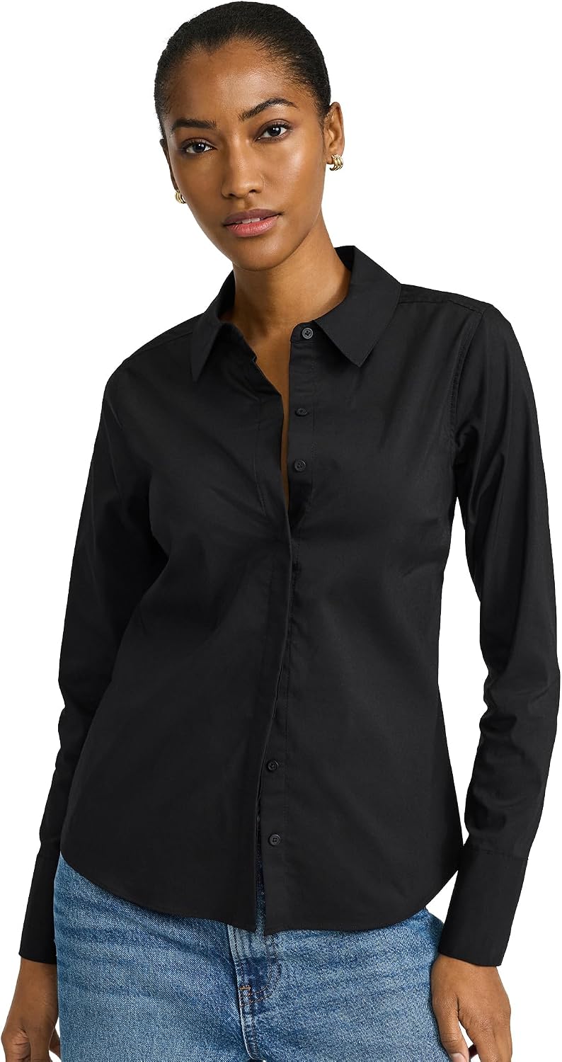EXPRESS Women's Stretch Cotton Poplin Fitted Portofino, Essential Shirt