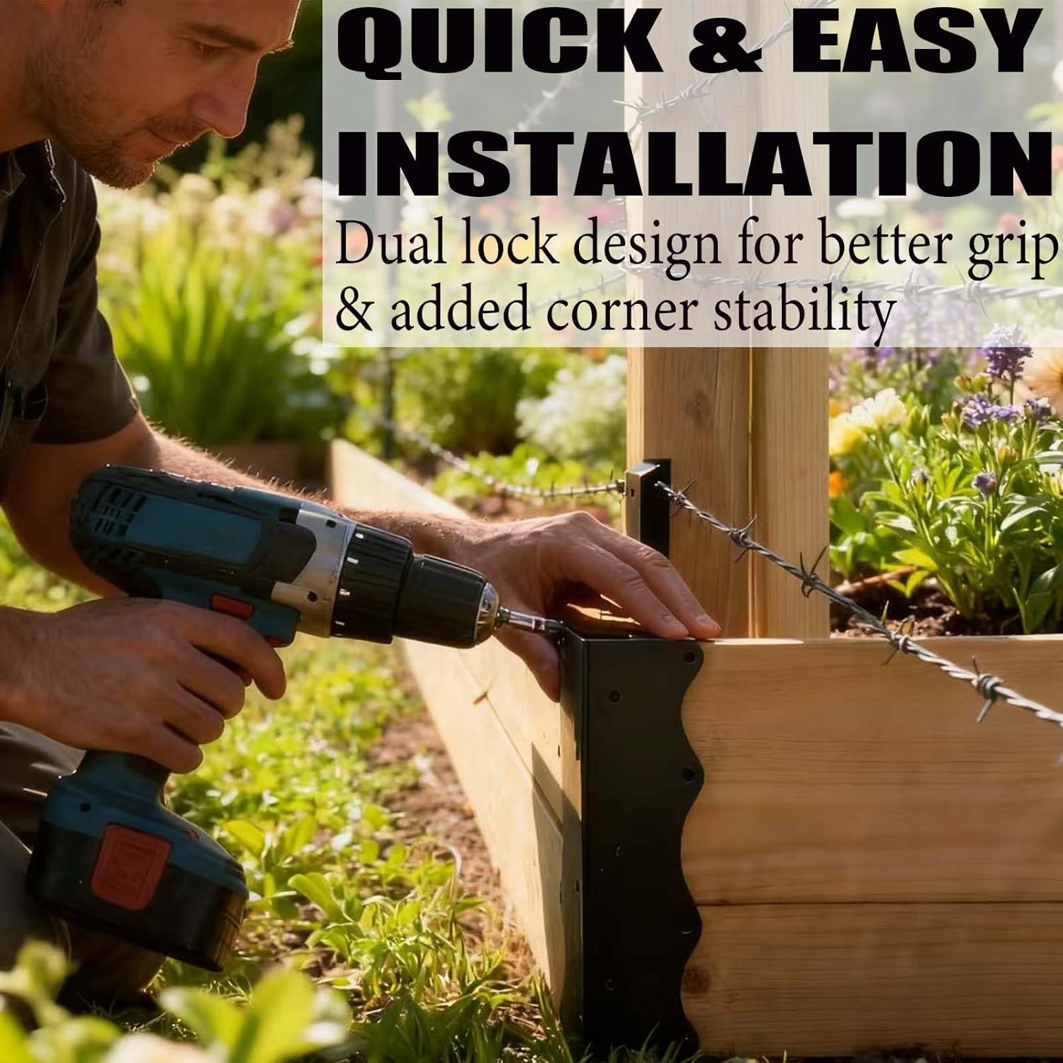 8 Pack Raised Garden Bed Corner Brackets, 11"x3"x3" Heavy-Duty Metal Rust Resistant Corner Brackets Reinforced Connectors with Screws Fits 12"-24" Garden Bed Shelves Wood Frame