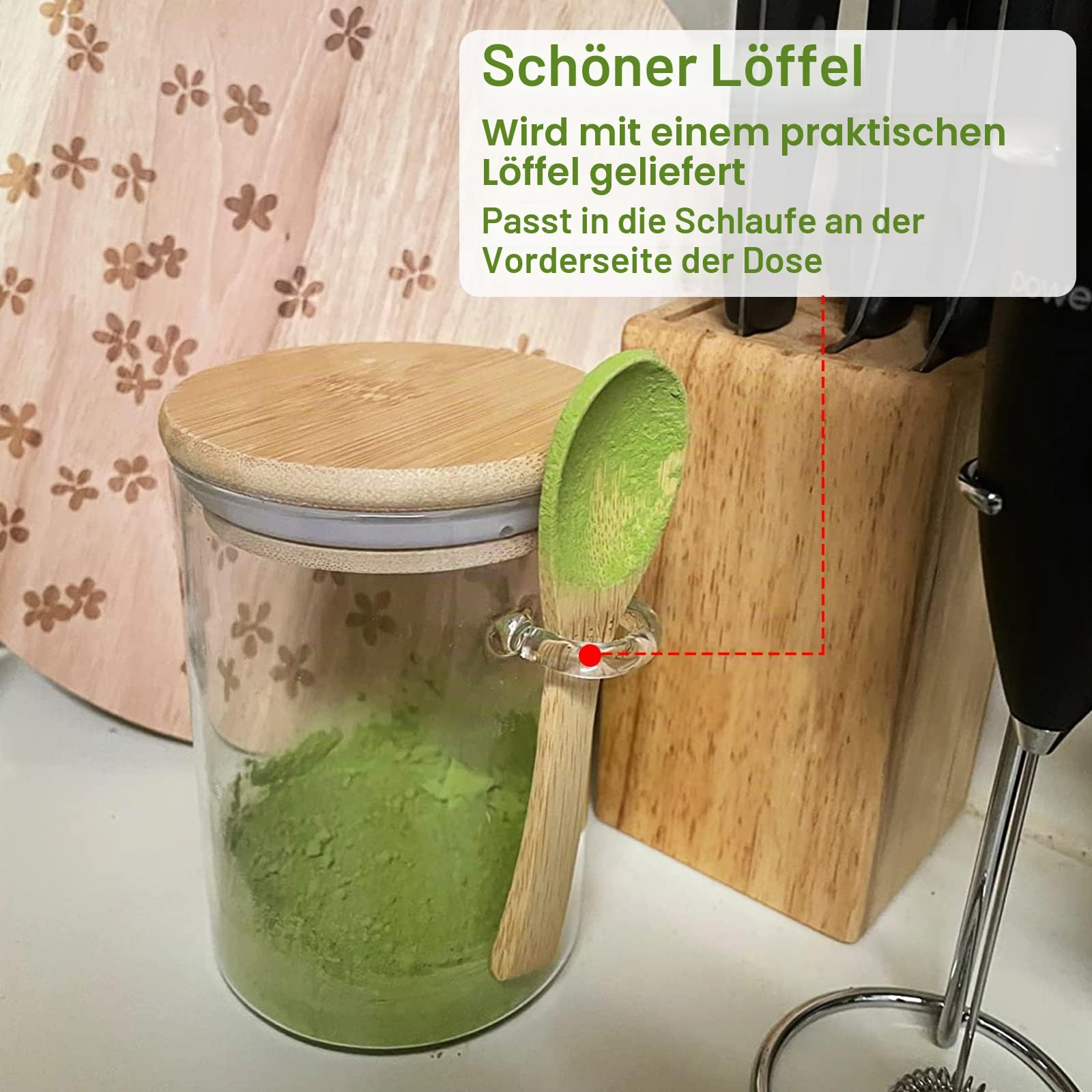 3 Stück Gläser mit luftdichtem Deckel und Löffel, Haferbehälter über Nacht mit Bambusdeckel, Glas-Lebensmittelaufbewahrungsdosen, Süßigkeiten, Salze und mehr (5) 67.0 g/600ml)