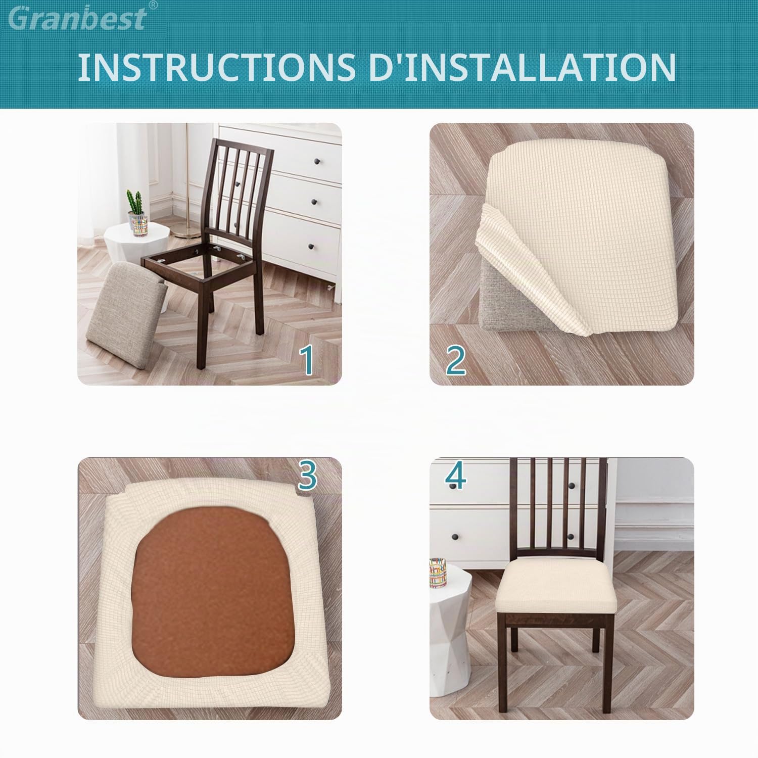 Granbest Élégants housses de chaise de salle à manger imperméables Set de 4, Coussins de chaise de salle à manger haute extensibilité Housses de protection lavables pour banquet, cuisine, fête, hôtel