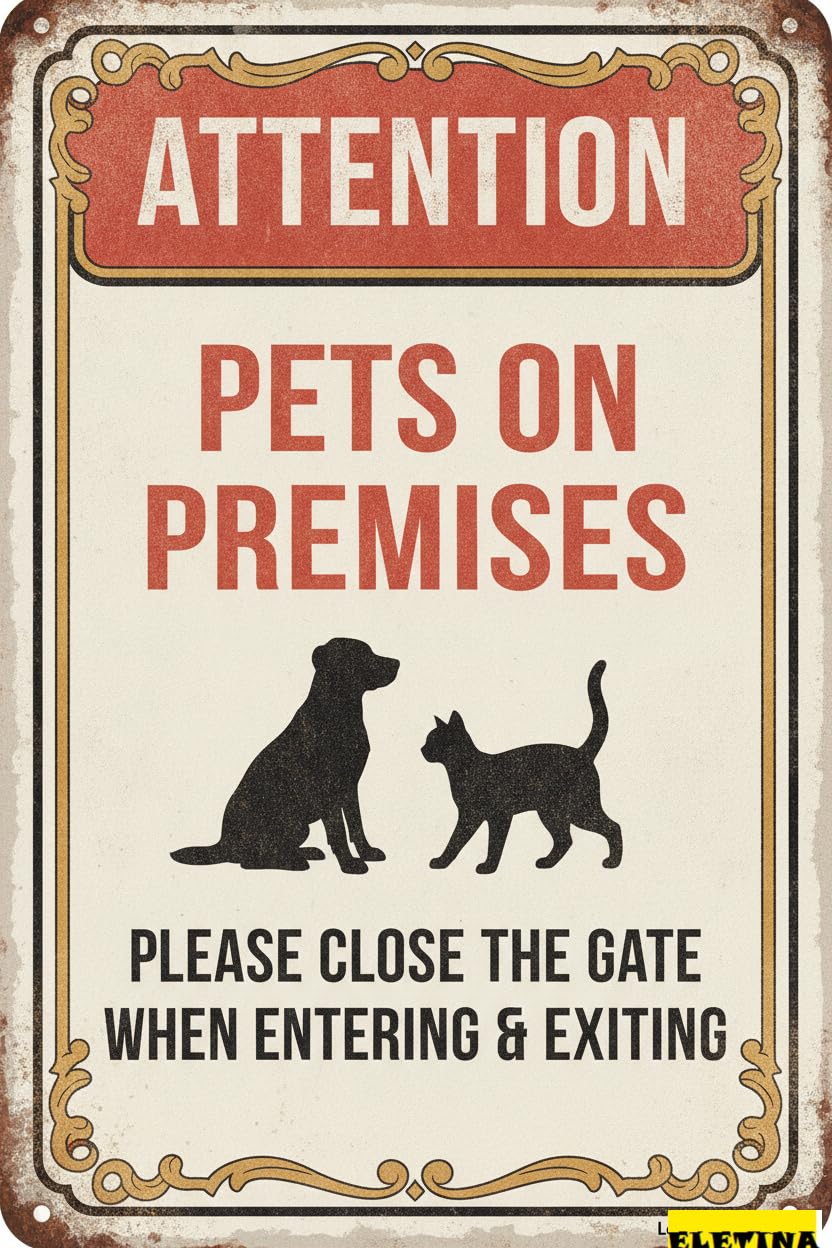 Personalized Sign for Man Cave Attention Metal, Pets On Premises, 8x12in, Please Close The Gate When Entering Or Exiting Private Property Decorative
