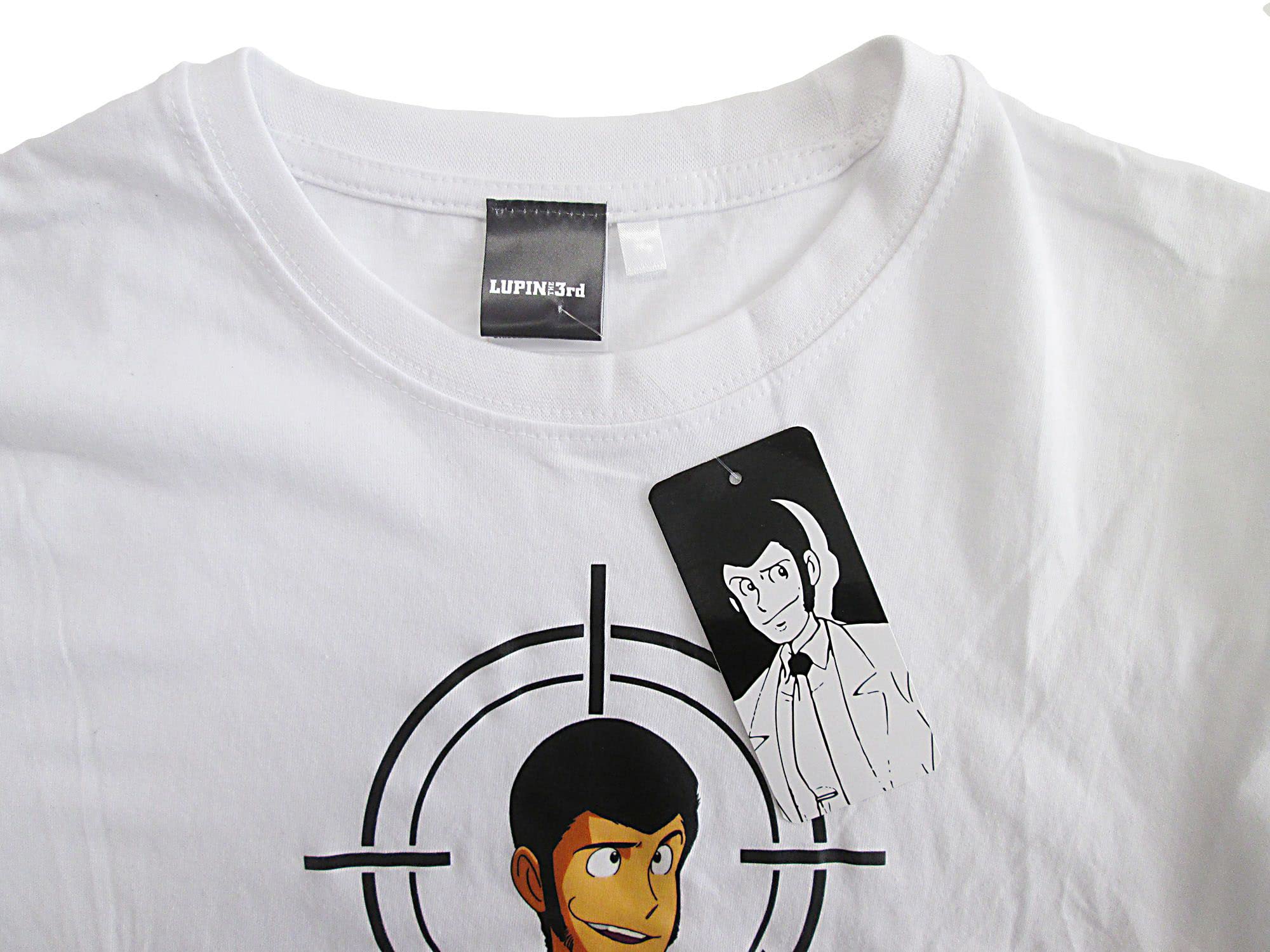 T Shirt Lupin III Wanted. Koszulka z krótkim rękawem w 100% bawełna. Biała koszulka Unisex. Dorosły Chłopiec.