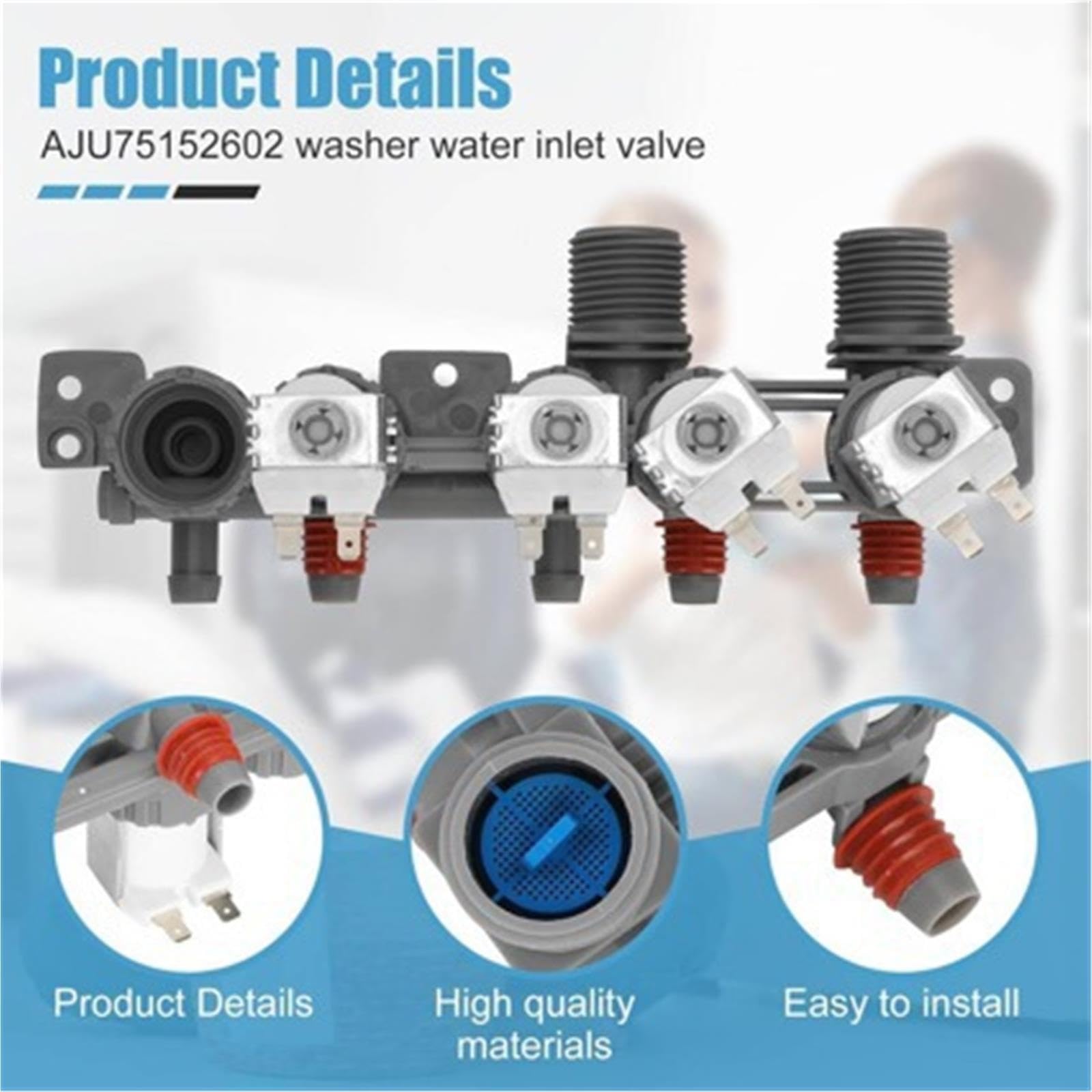 AJU75152602 Válvula entrada agua lavadora DC12V, Compatible con LG