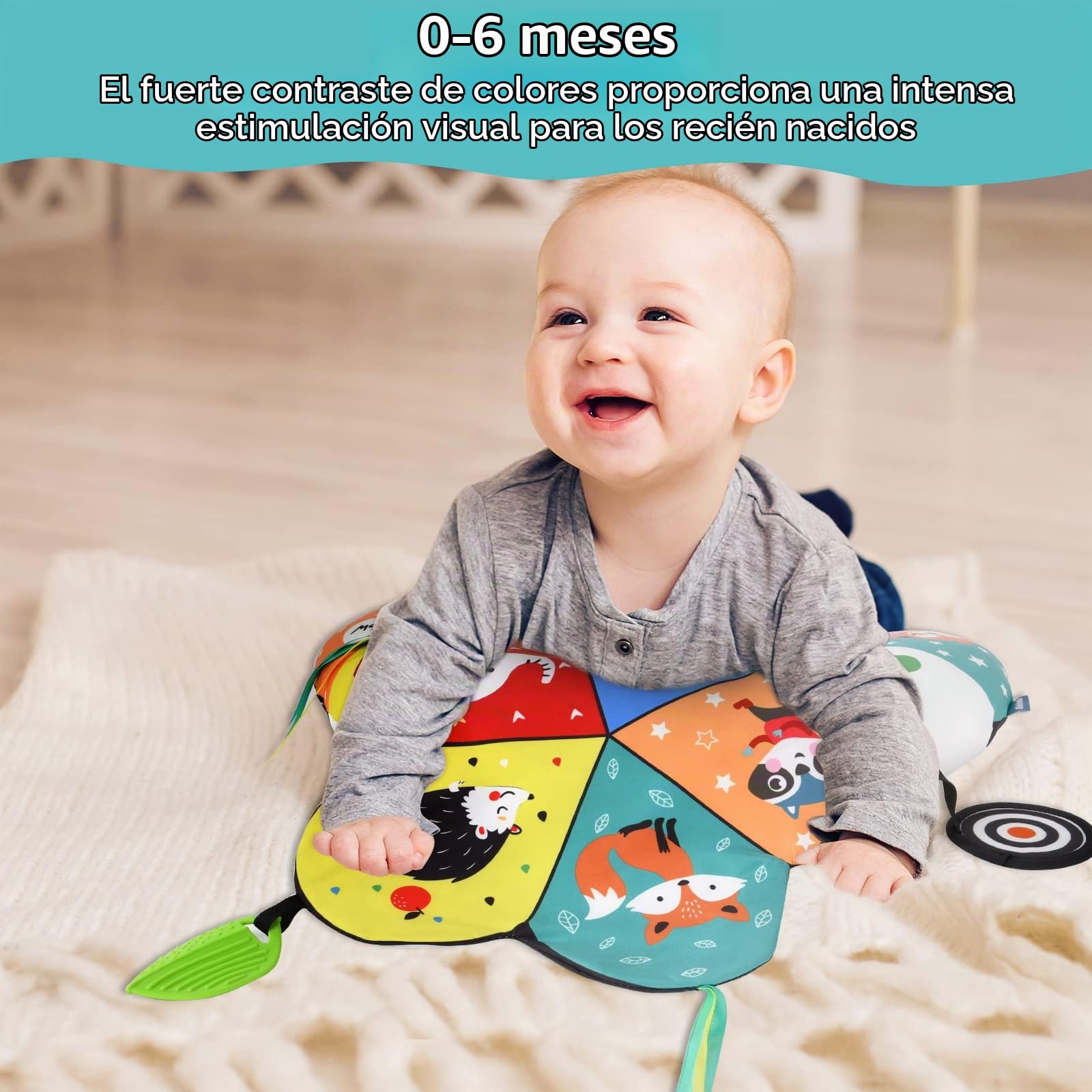 Aolso Cojín para Bebés,Almohada para bebés，Estera del Bebé en Blanco y Negro,Almohada de Bebe con Espejo,Juguetes para recién Nacidos de Alto Contraste，Juguetes de Bebés con Papel Crepé