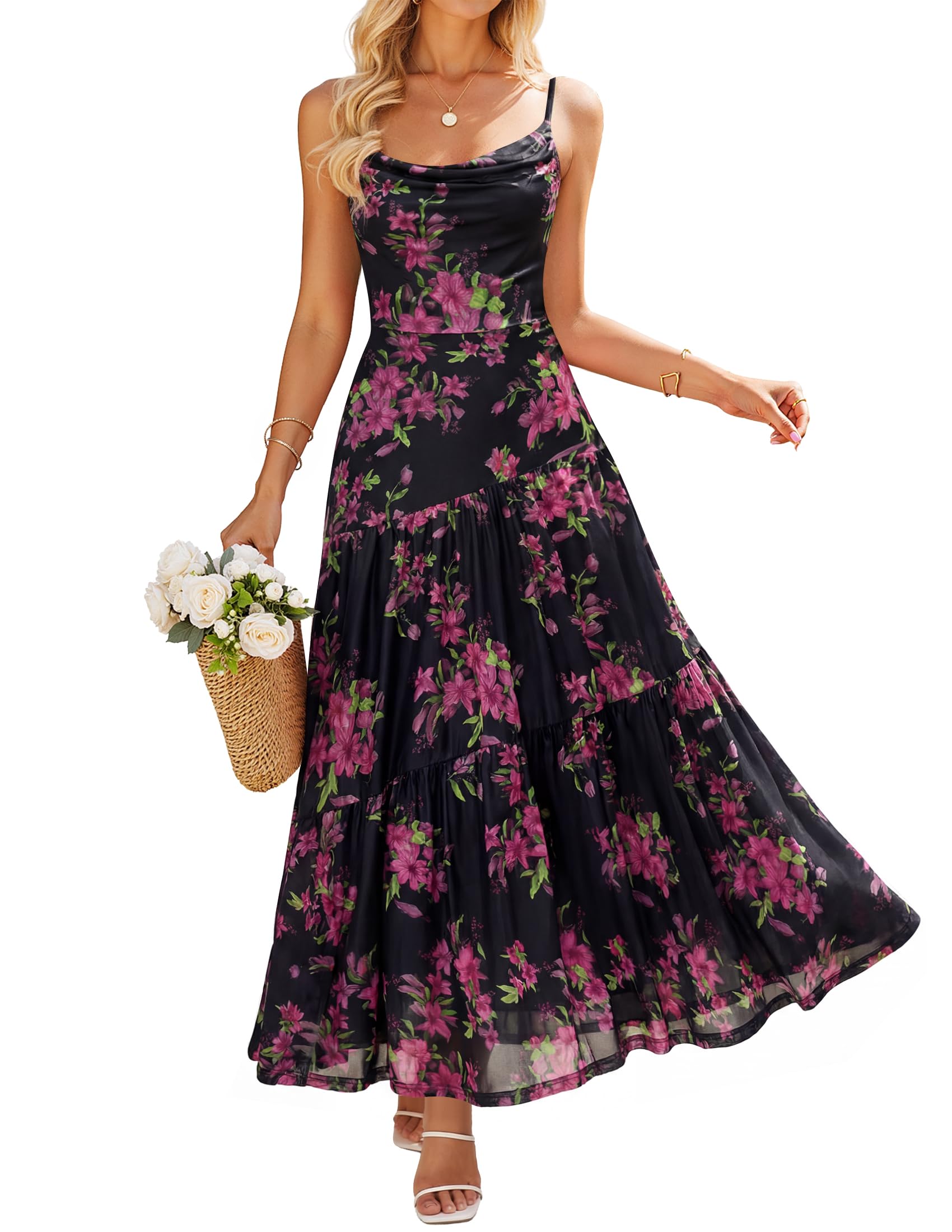 Photo 1 of *Thread damage* ZESICA Women's Summer Mesh Floral Sleeveless Wedding Guest Dress Black M