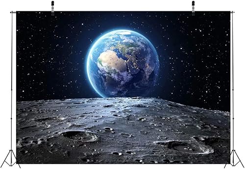 Miniatura 3 de BELECO Telón de fondo de tela de 7 x 5 pies para el espacio exterior, fondo del universo, superficie de la luna y la Tierra amueblado por la NASA