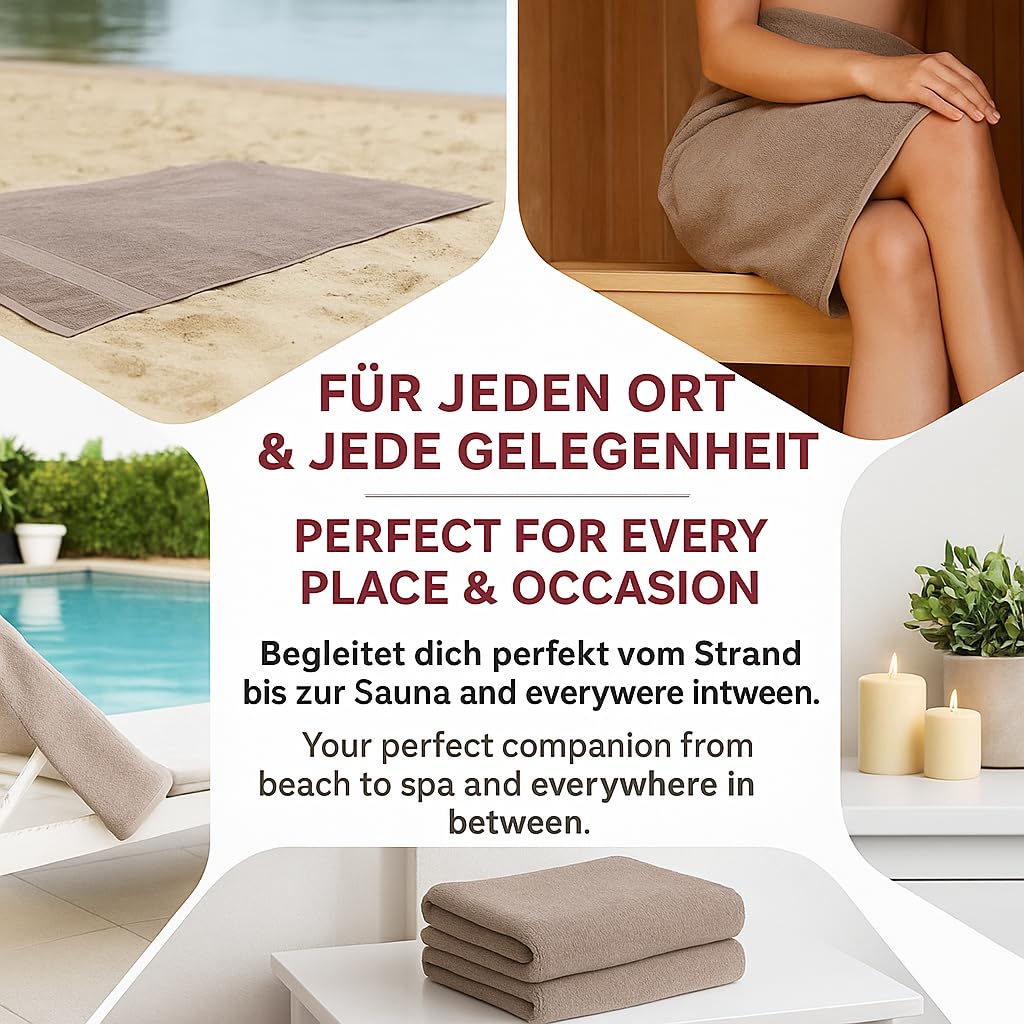 Betz 6 Stück Saunatücher Saunatuch Saunahandtuch Set Palermo 100% Baumwolle Größe 80 x 200 cm Farbe Stone