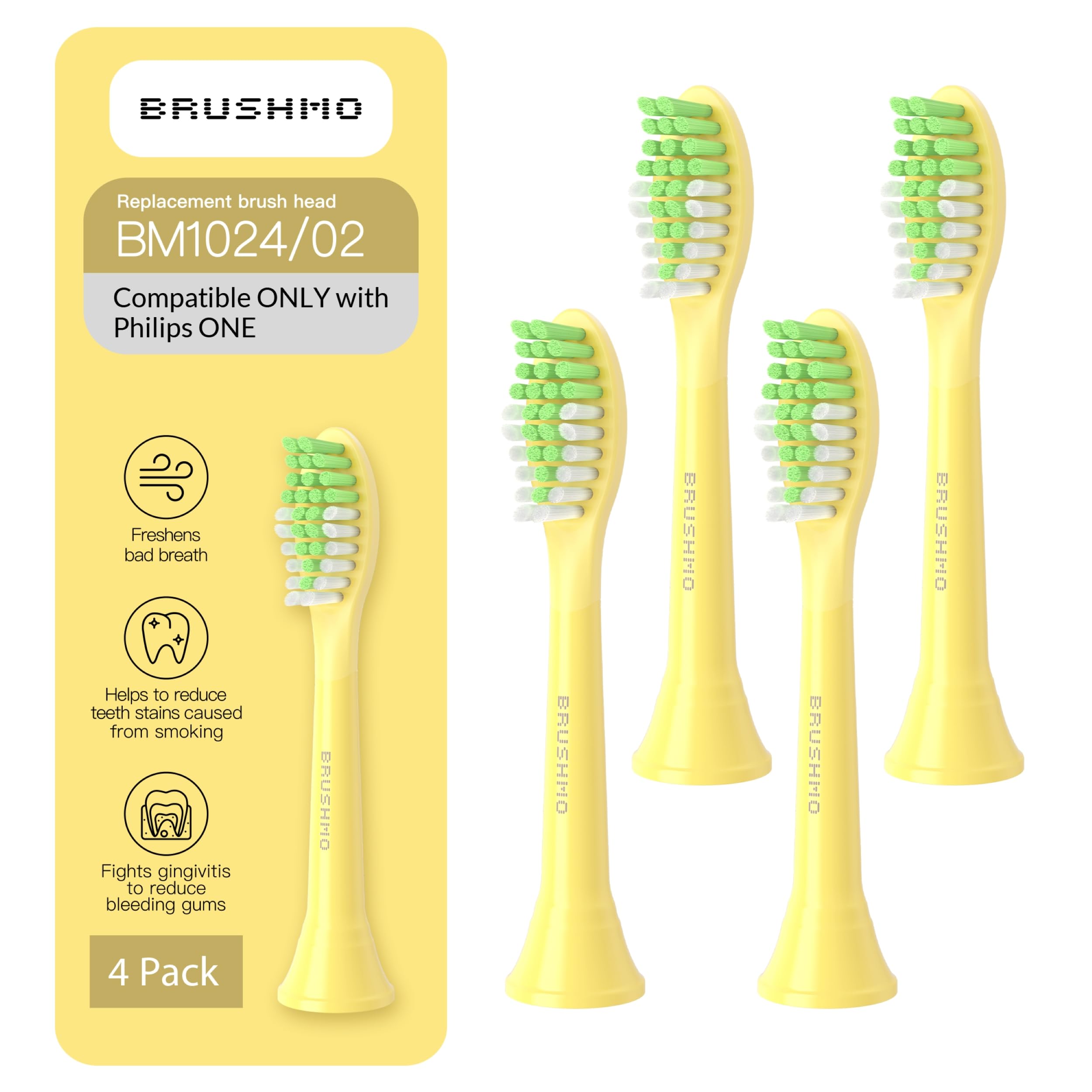 Brushmo Replacement Toothbrush Heads Philips Sonicare One Toothbrush HY1100 Mango BH1022/04 Brush Head (Mango) 4 Pack