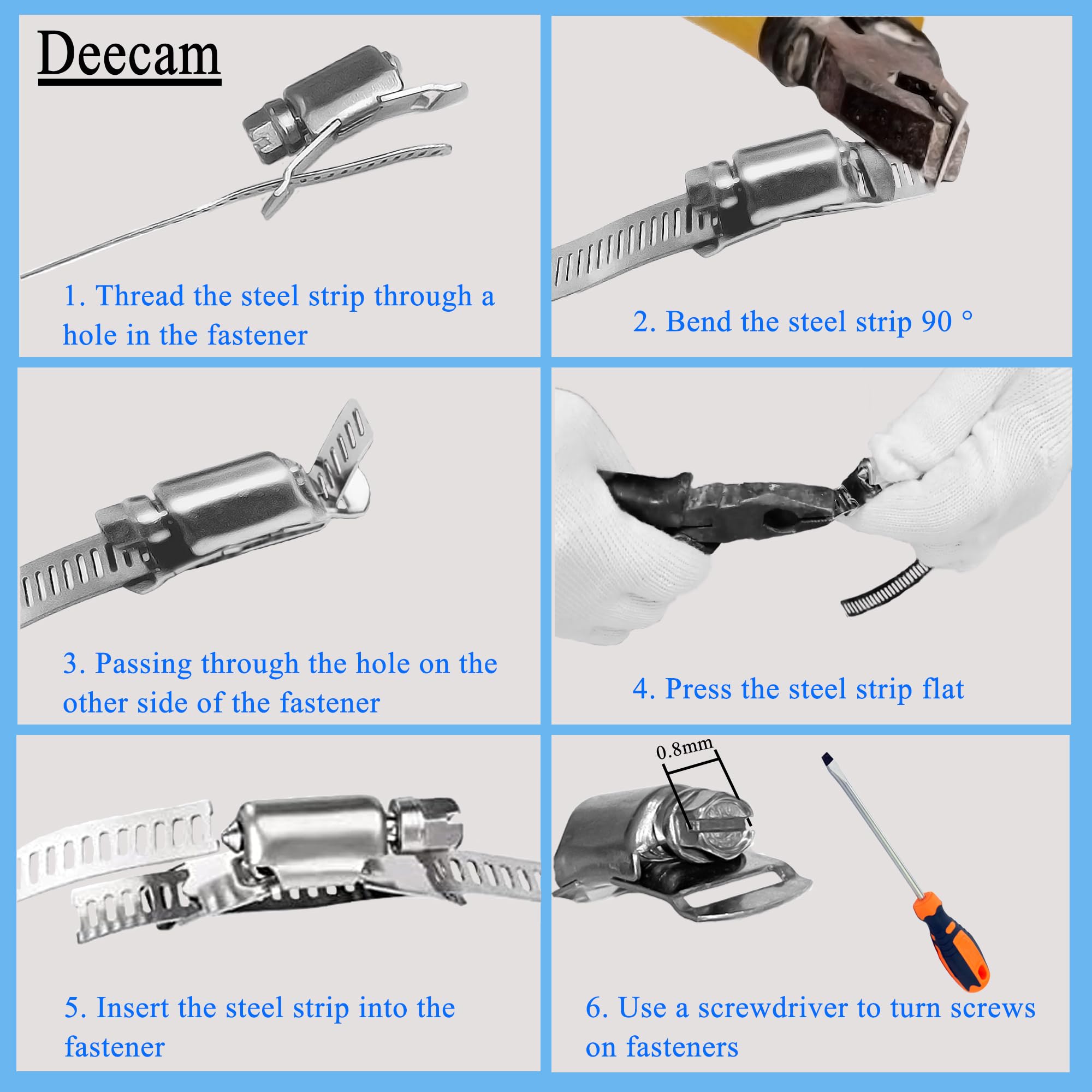 Deecam Abrazaderas Metalicas para Tubos 4M, Abrazaderas Acero Inoxidable con 12 Cierres, Adecuado para Tuberías de Gas Doméstico, Tuberías de Agua, Tuberías de Automóviles, etc.
