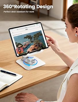 Lamicall Adjustable iPad Stand for Desk, Ultra-Slim Foldable, 360 Rotation | [Foldable Ultra-Slim][ 360Rotation Base] Heavy-Duty Tablet Holder Stand for 4.7-13 iPad Pro Air Mini E-Reader Kindle Tabs