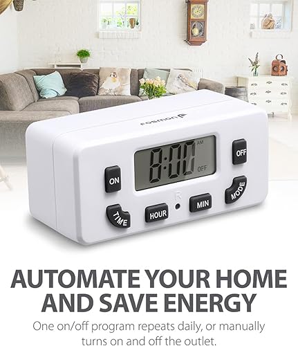 Miniatura 3 de Fosmon Temporizador digital para tomas eléctricas, temporizador de luz programable de 24 horas para interiores, mini enchufe de salida para