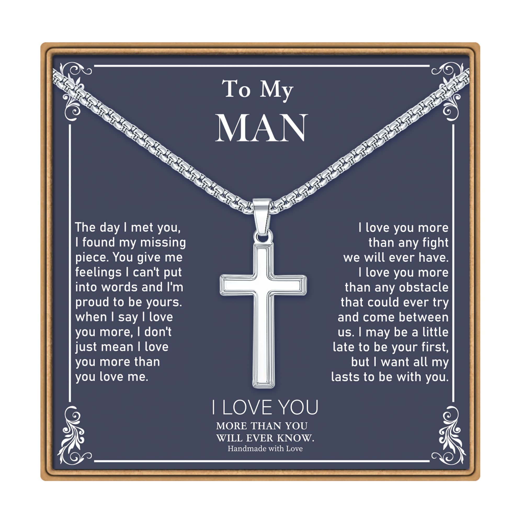 Ieftop Easter Basket Stuffers - Cross Necklace Easter Gifts for Men Boys, Cross Necklace for Men Gift Baptism Religious Gift for Grandson Son