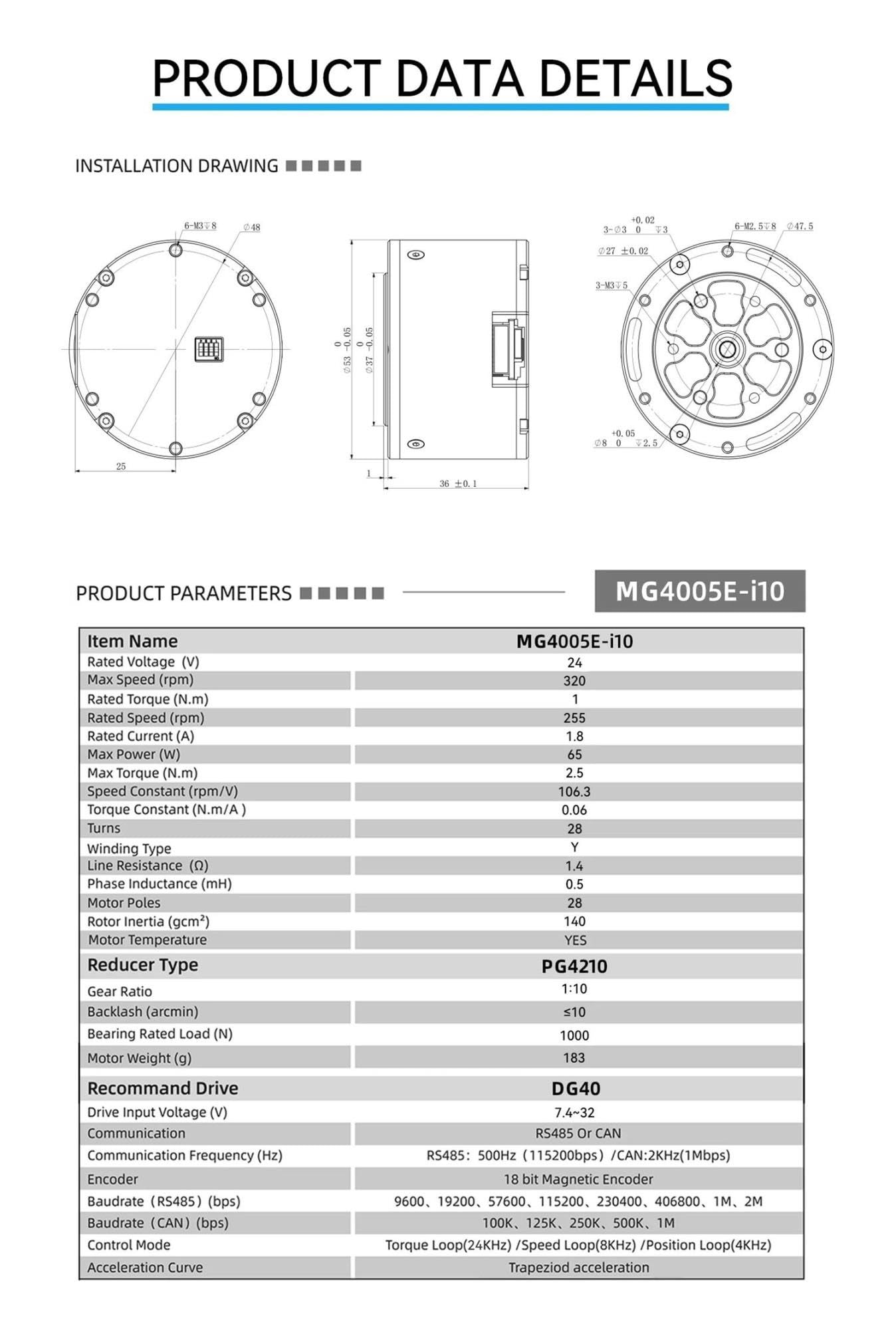 Servomotor 24V con Codificador Dual para Robot Cuadrúpedo, CAN RS485, 1Nm
