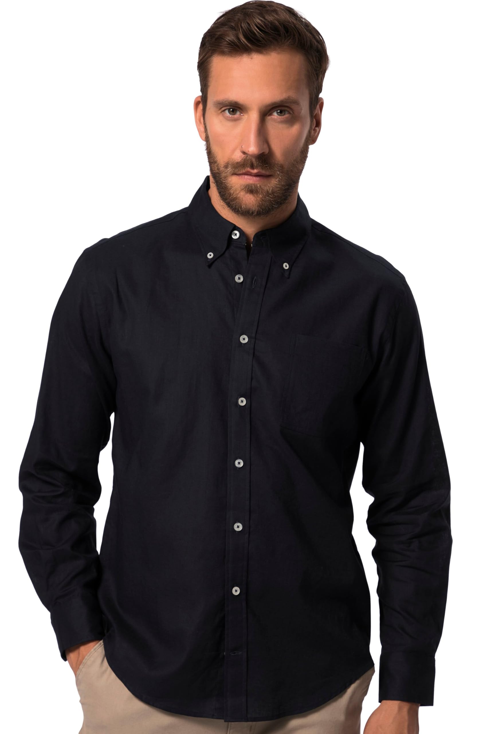 JP 1880 Men's Jp1880 Hemd, Langarm, Leinenmix, Buttondown-Kragen, Modern Fit, Bis 8 XL Shirt, Dark Navy