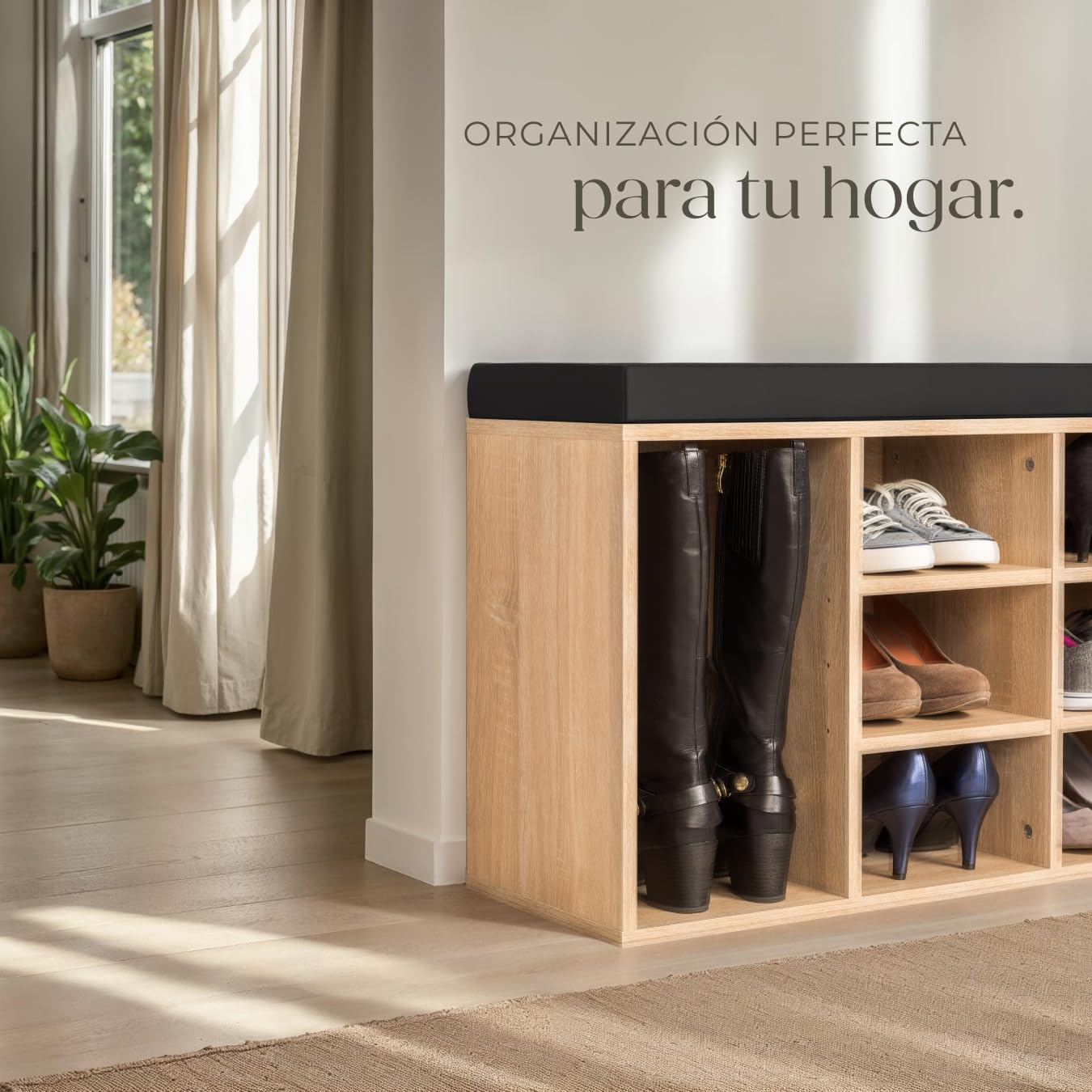 tectake® Zapatero Madera con cojín extraíble, estanteria Zapatero Ajustable, Mueble Entrada recibidor, Organizador Zapatos, Banco Madera para Guardar Zapatos - Negro/Roble Claro