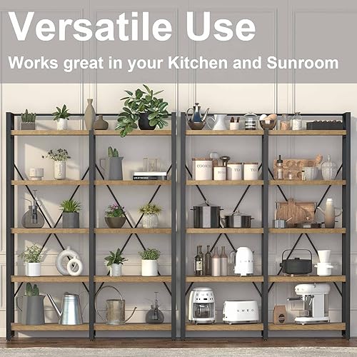 Miniatura 9 de FATORRI Estantería de madera y metal y estante de esquina para el hogar (roble rústico)