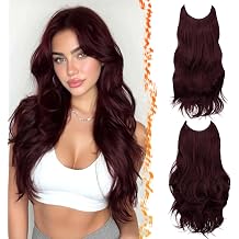 BARSDAR 2 PCS Invisible Wire Synthetic Dark Burgundy Wavy Hair Extensions