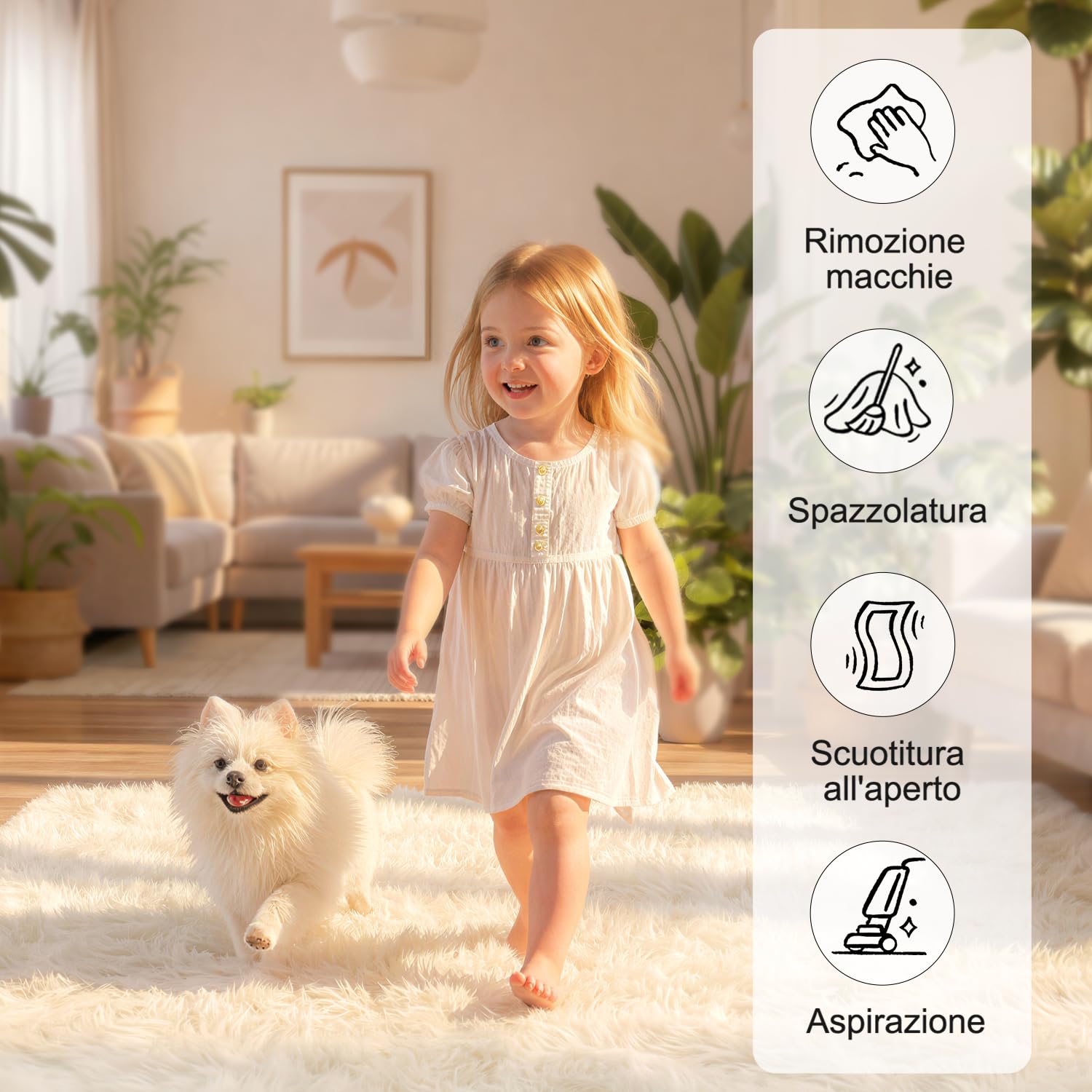 Tappeto per Soggiorno Moderno 200x300 cm Crema, Morbido a Pelo Lungo, Lavabile a Mano e Antiscivolo, Formato Maxi, Ideale anche per Camera da Letto | pelo lungo, lavabile, certificato Oeko-Tex, schiuma 35D, per camera da letto, fondo antiscivolo, soffice