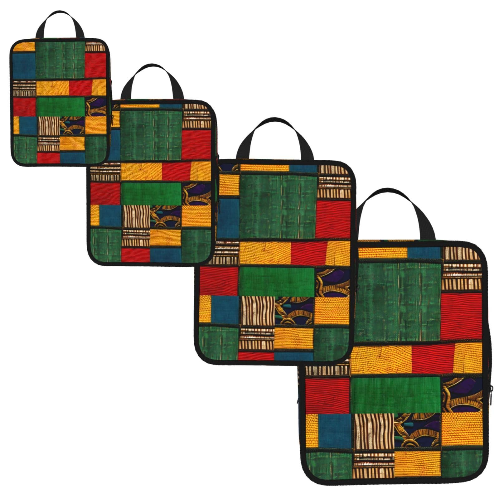 African Style Patchwork Print 4 Set Compression Packing Cubes for Suitcases,Expandable Storage Bags Organizers