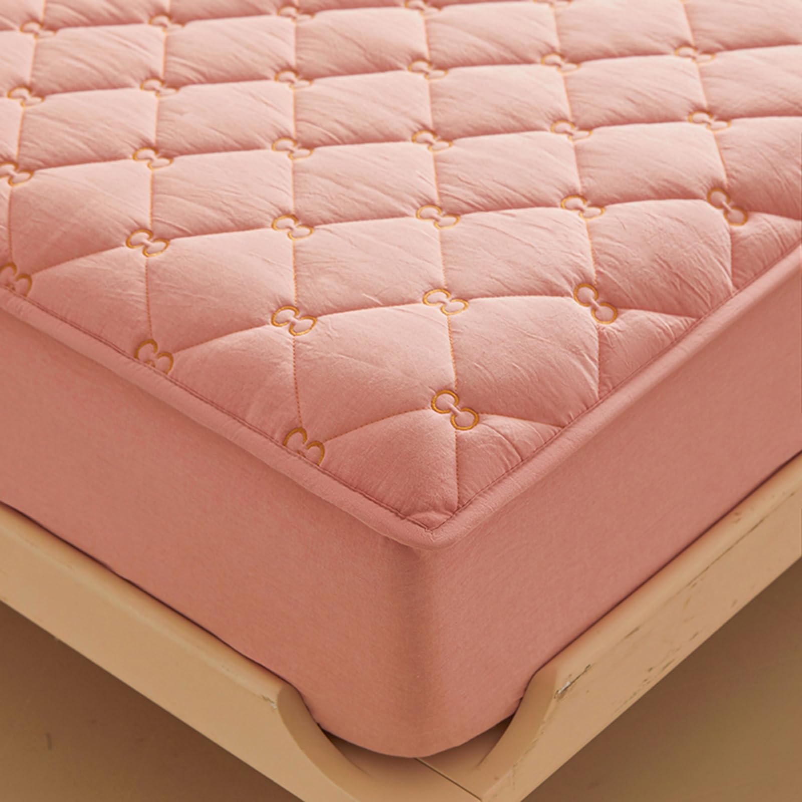 Coprimaterasso Imbottito Matrimoniale/Singolo/Una Piazza E Mezza 70/80/140/160x190 Proteggi Materasso Trapuntato Cotone Ricamo Lenzuolo Fino A 30cm Lavabile Fodera Materasso con Angoli (70x190cm,Pink)