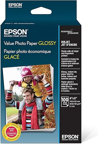 Epson Value S400034 papel fotográfico brillante, 4 x 6 pulgadas, 100 hojas (S400034) paquete de 2