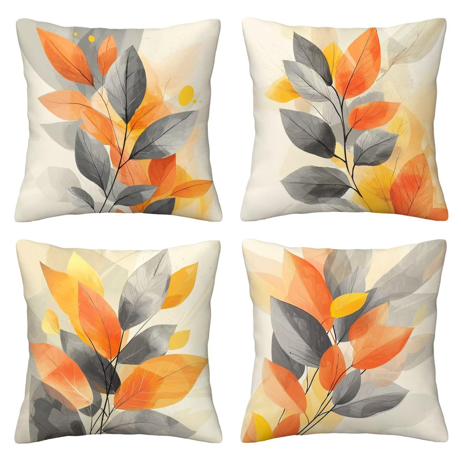 Kissenbezug 55x55 Grau 4er Set Samt Kissenbezüge Blätter Zierkissenbezug Kissenhülle Dekorative Weiche Quadratische Dekokissenbezug Sofakissenbezug Couchkissen für Deko Schlafzimmer Wohnzimmer Y-97