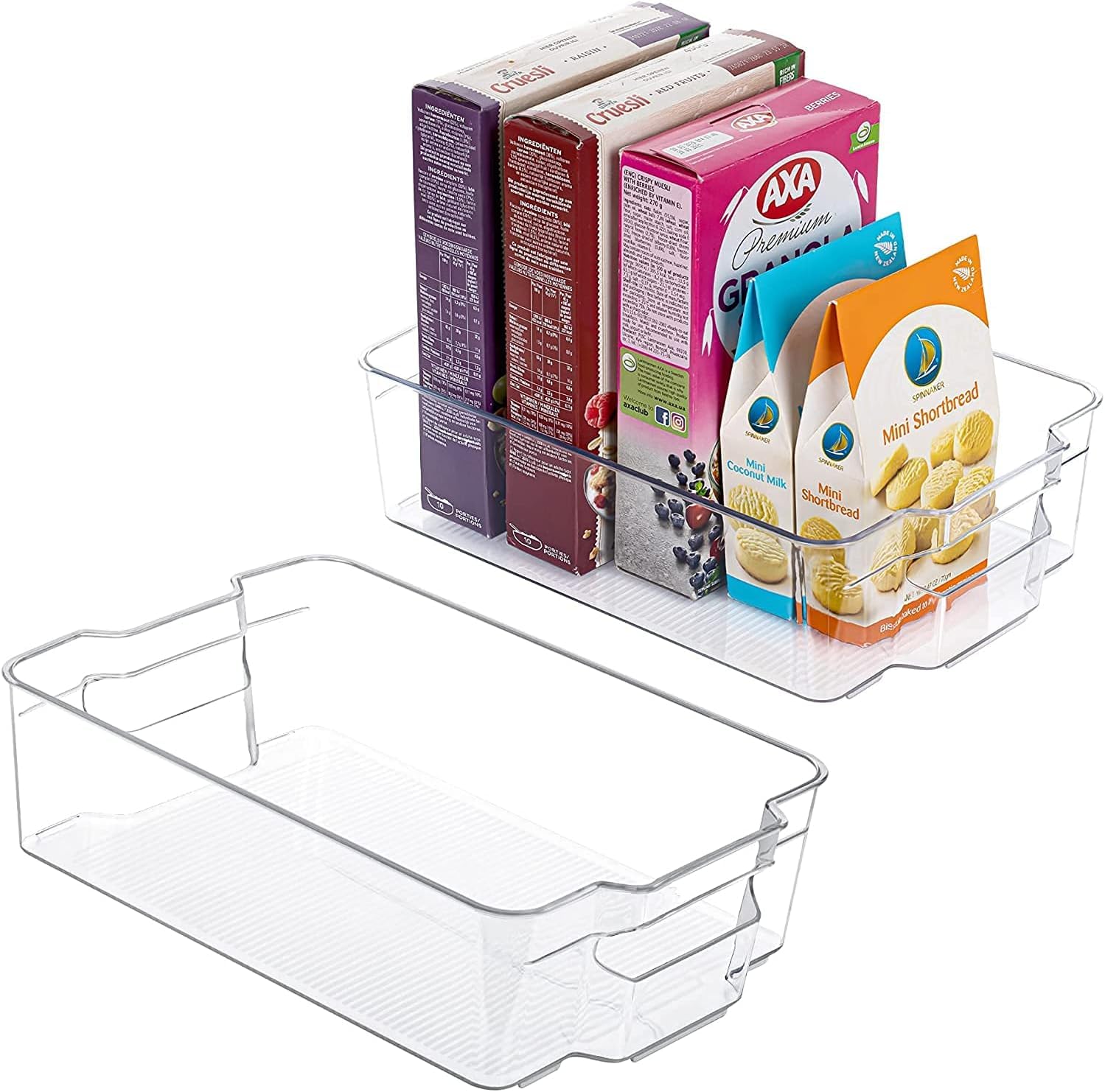 SKY-TOUCH 2PCS Clear Stackable Pantry Organizers and Storage Bins, Plastic Containers Boxes with Handle for Kitchen, Fridge, Shelves Cupboard, Fridge, Kitchen, BPA Free