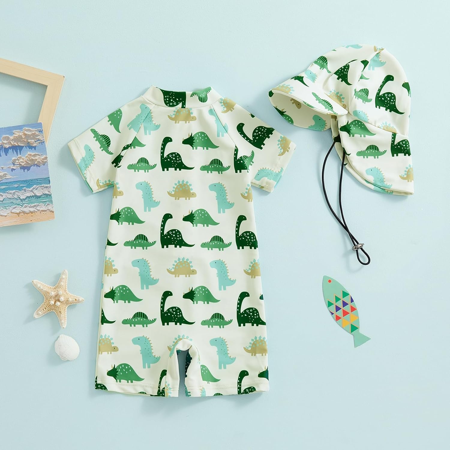 Toddler Infant Baby Boys Swimsuit Kids Rash Guard One Piece Newborn Zipper Bathing Suit Swimwear with Hat - Image 6